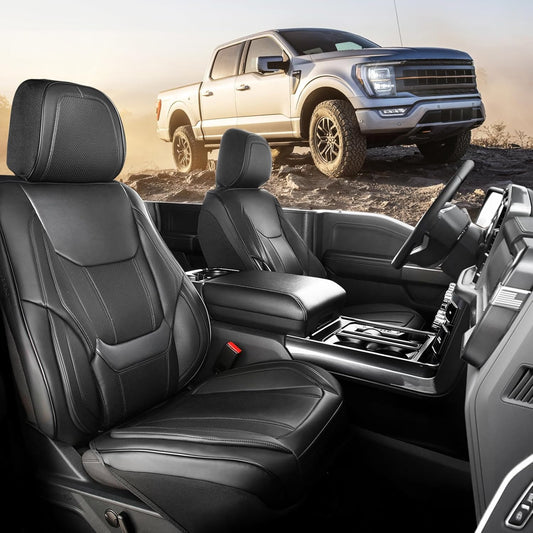 Coverland Custom Car Seat Covers Compatible with F150, Ram 1500 2500 3500, Tundra - Premium Leather Non-Slip Memory Foam Waterproof Interior Protector Front Seat-Black [See Size Chart-Size A25]