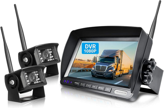 1080P FHD Digital Wireless Backup Camera System Kit for RV/Truck/Trailer/Van/Bus,Night Vision,7inch HD LCD Monitor,IP69 Waterproof Rear View Camera No Interference Record-HW02-M