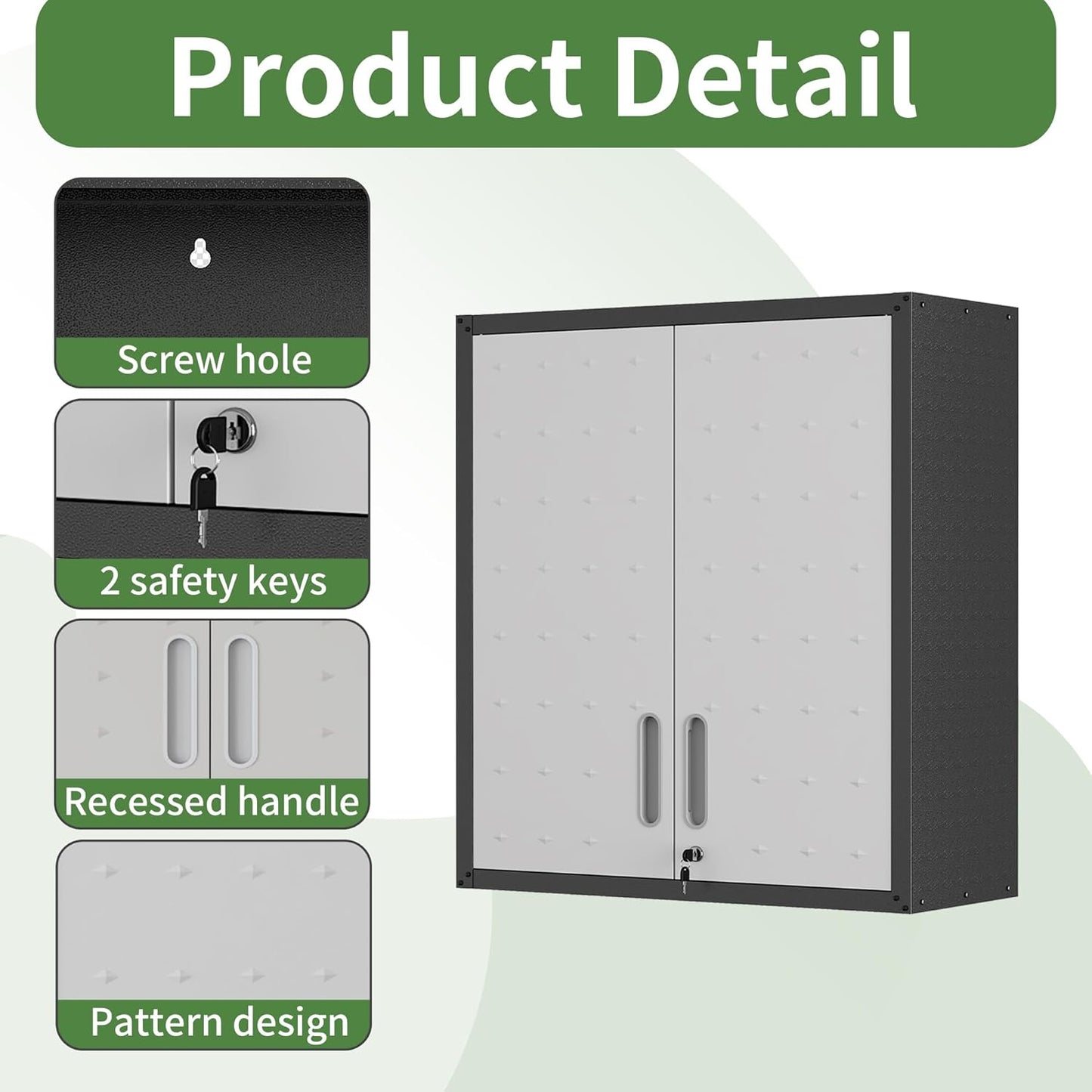 Metal Tool Cabinet,Garage Storage Cabinet System,Wall Cabinet & Locking Rolling Tool Cabinet with Doors and Adjustable Shelves,Steel Tool Cabinets for Home,Office (2 Pcs-StyleA, Black & Grey)