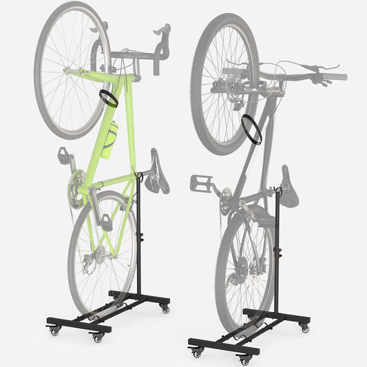 Vertical Bike Stand, Upright Bike Parking Rack Floor, Adjustable Bicycle Storage for Wheels Sizes up to 29", Freestanding Bicycle Organizer with Swivel Casters, Indoor Bike Holder for Garage 2-Pack