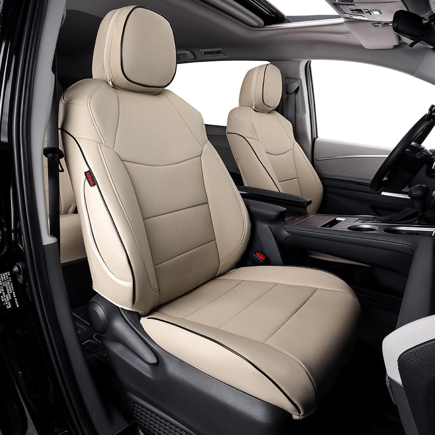 EKR Sienna Seat Covers for 2021 2022 2023 2024 2025 Toyota Sienna LE, XLE,8 Seats,2nd Row 4/2/4 Split,Waterproof Seat Covers Full Set for Trucks,Car Seat Protectors - Three Row,Leather (Beige)