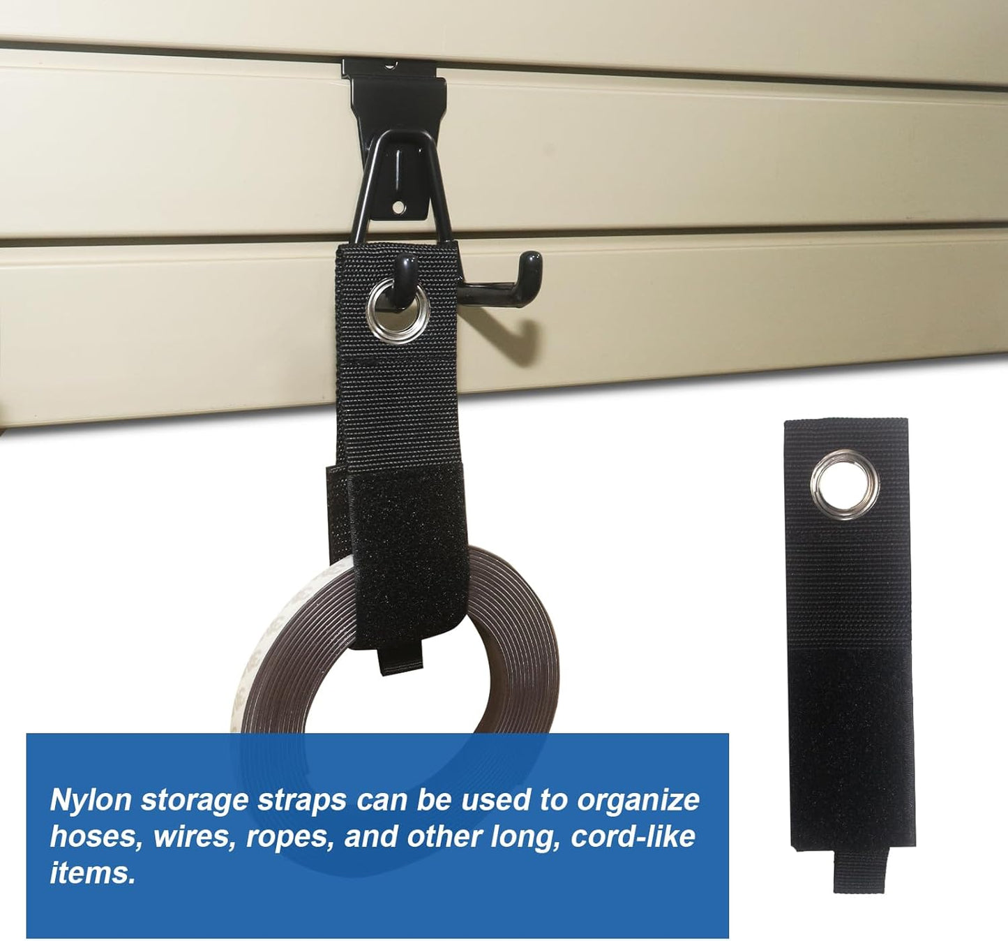 NeatiEase 20 PCS Slatwall Accessories Kit for Garage Rooms Shops Storage Organizing Display, Slat Wall Accessory Includes 18 PCS Multisized Heavy Duty Slatwall Hooks and 2 Pack Velcro Straps