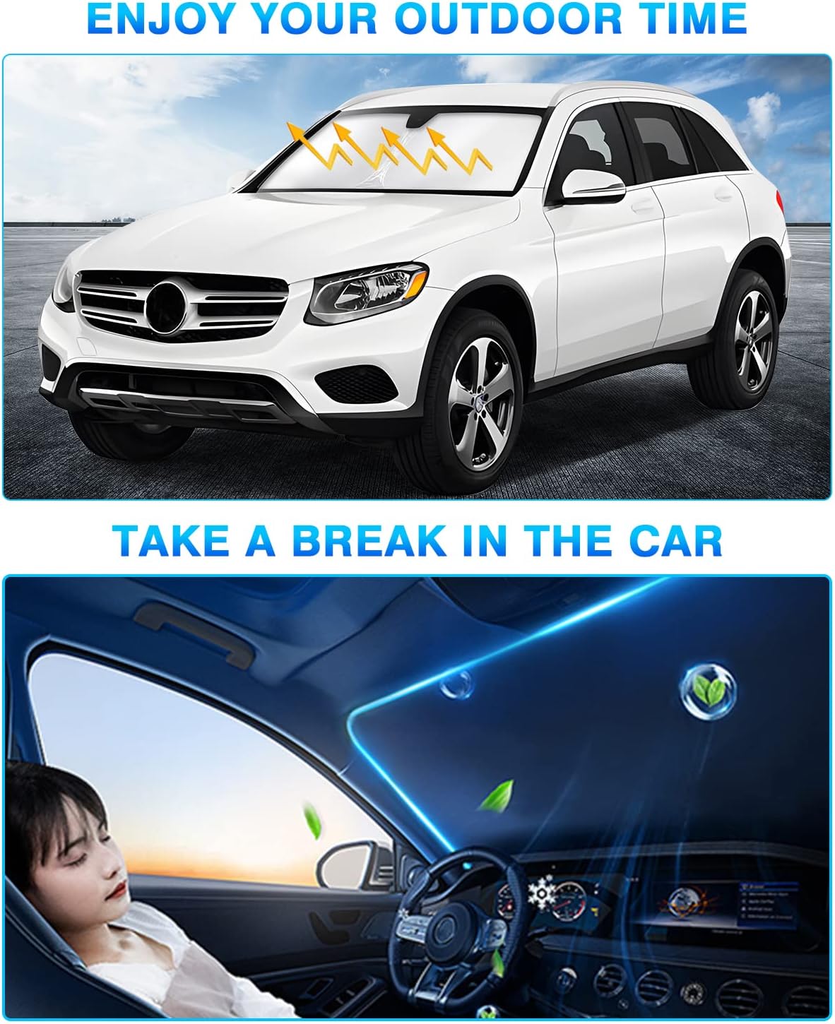 KUST Windshield Sun Shade for Nissan Leaf 2011-2017 Window Shade Sun Visor Cover Foldable Blocks UV Rays Keep Your Car Cooler