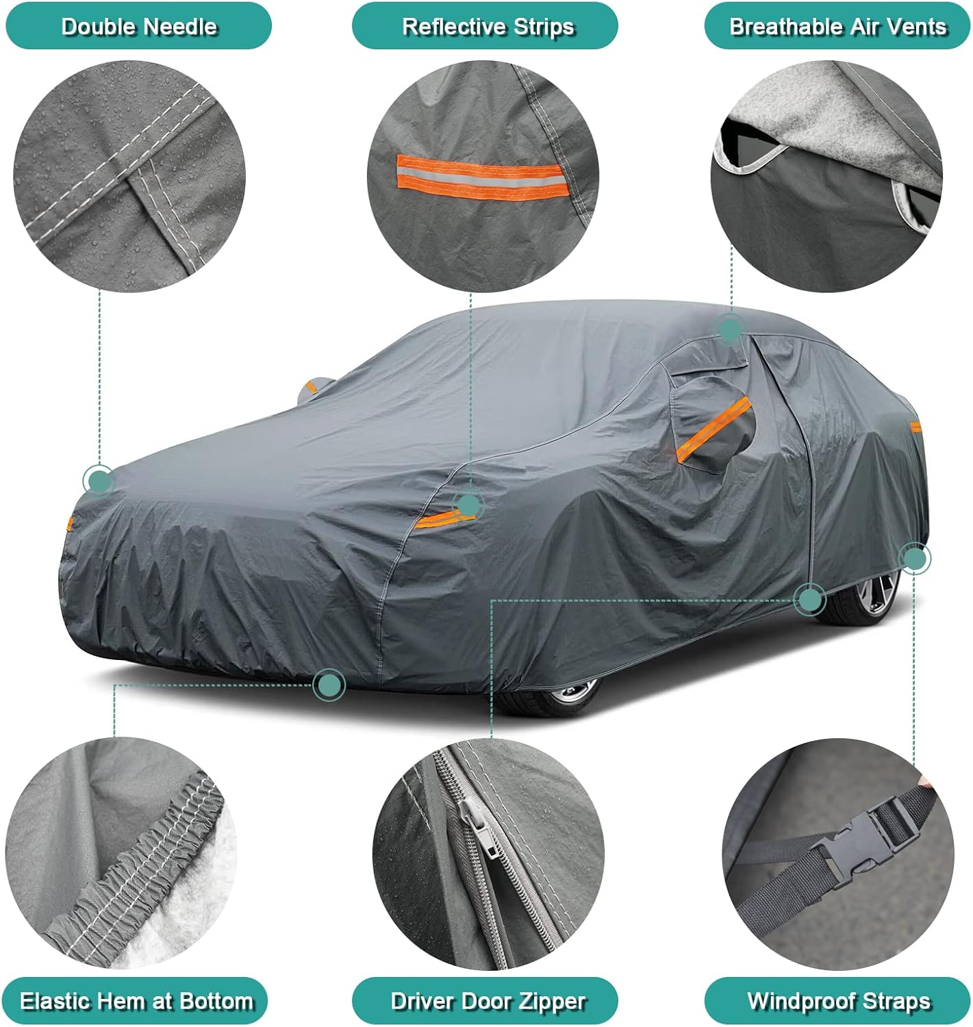 Premium Car Cover Custom Fit Ford Escape (2008-2025), 16 Layers Heavy Duty Car Cover Waterproof All Weather with Zipper Door for Sun Rain Snow Dust Uv Protection