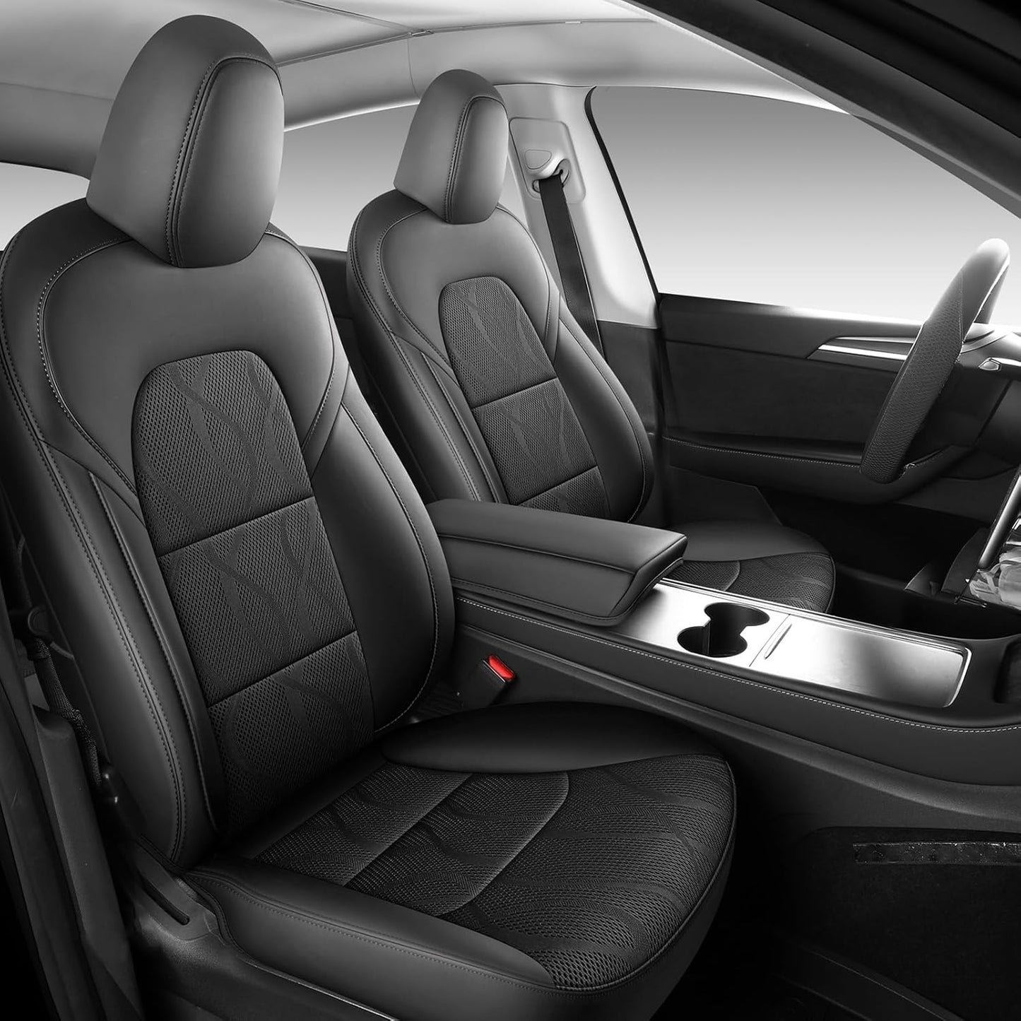 Tesla Model Y Seat Cover Full Set, Faux Leather Tesla Car Seat Cover, Perfect Suitable for Tesla Model Y 2020 2021 2022 2023 2024 2025 (Black)