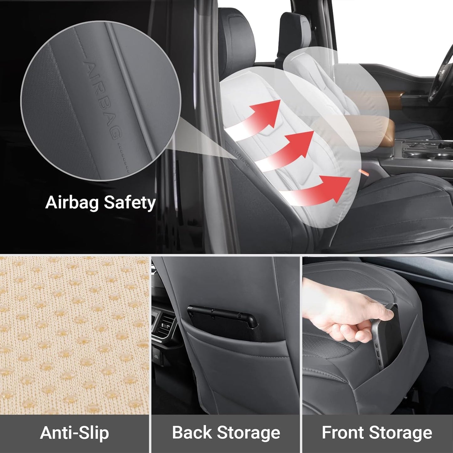 Coverland Custom Car Seat Covers Compatible with 2007-2013 Tundra Double Cab - Premium Leather Non-Slip Memory Foam Waterproof Cover Interior Protector Front Seat-Dark Gray [See Size Chart-Size A34]