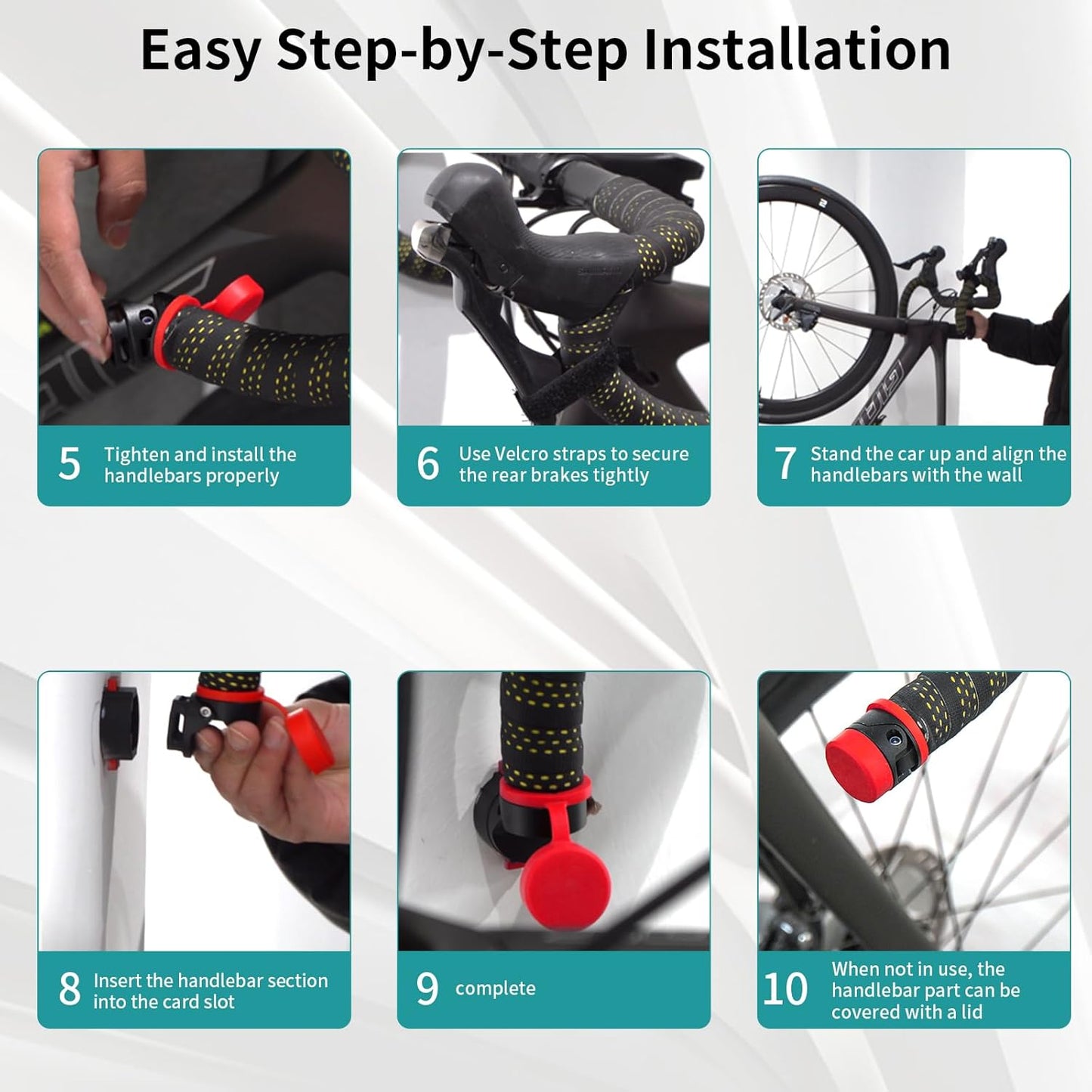 Road Bike Handlebar Wall Mount, Space-Saving & Easy Installation, Sturdy Garage Bike Storage Holds Up to 66lbs