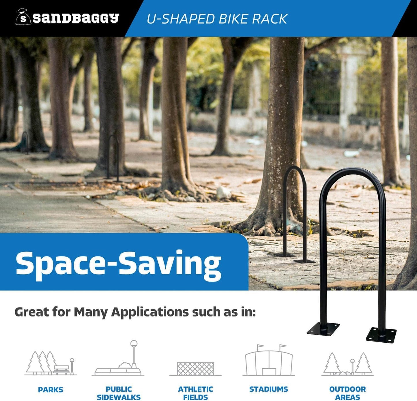 Sandbaggy U Shaped Bike Rack - Outdoor, Commercial - Galvanized Steel - Surface/Ground Mounted (2, Blue)