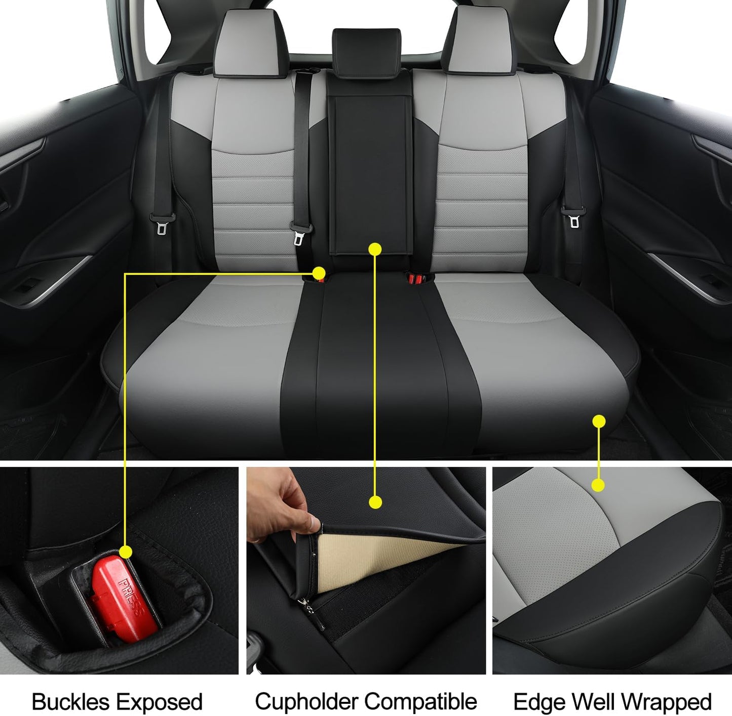 RISINGSTAR Rav4 Hybrid Seat Covers, fit 2019-2025 Toyota Rav4 Hybrid LE,XLE,Woodland Edition,XLE Premium,Limited, Not for XSE/SE/Plug-in(Black&Gray)