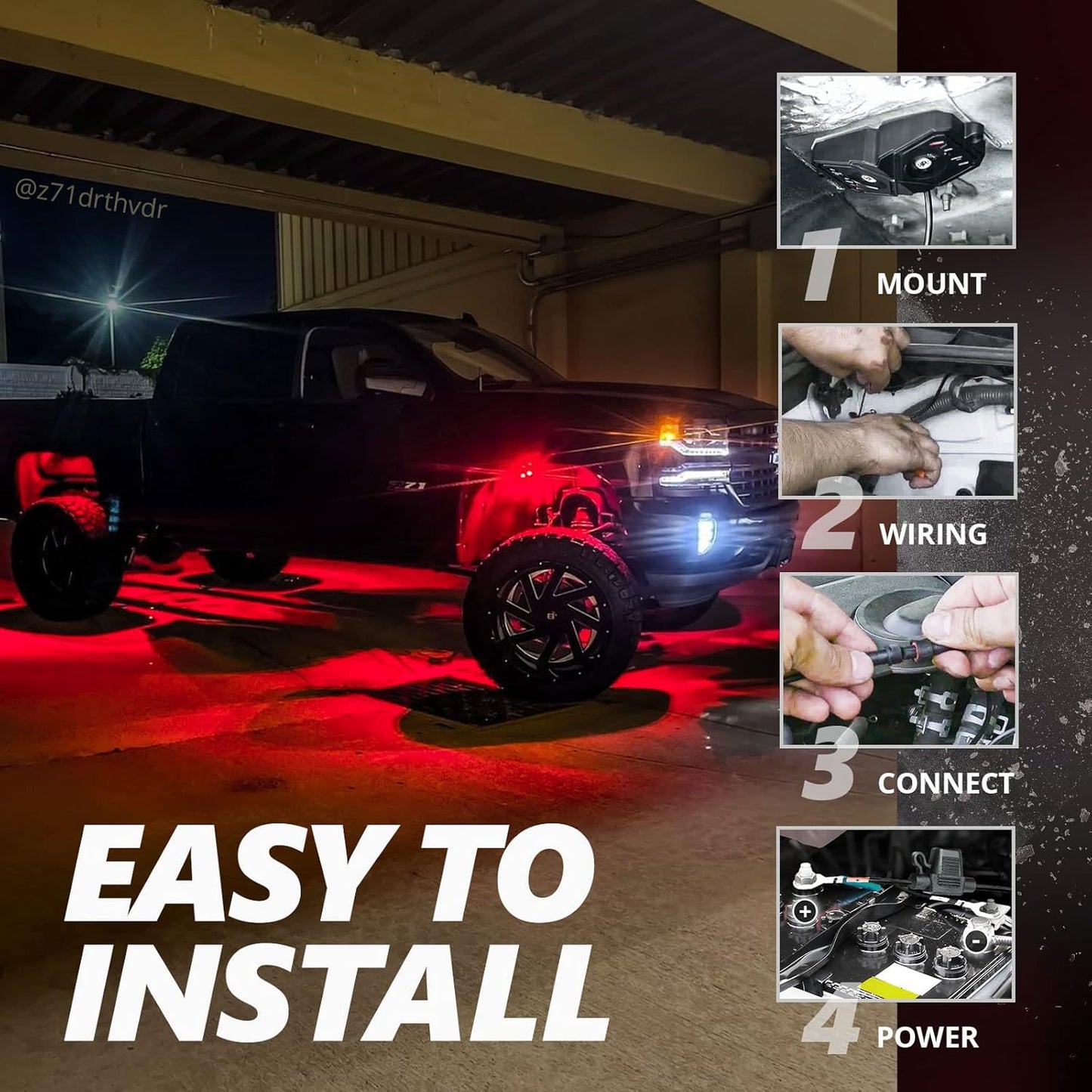 OPT7 Quantum Pro RGBW LED Rock Lights with Bluetooth APP and Remote Control, 4 Pods Wide Angle Multicolor Neon Underglow Lighting Kit with Extension Wire, IP68 Waterproof for Offroad Truck ATV UTV SUV