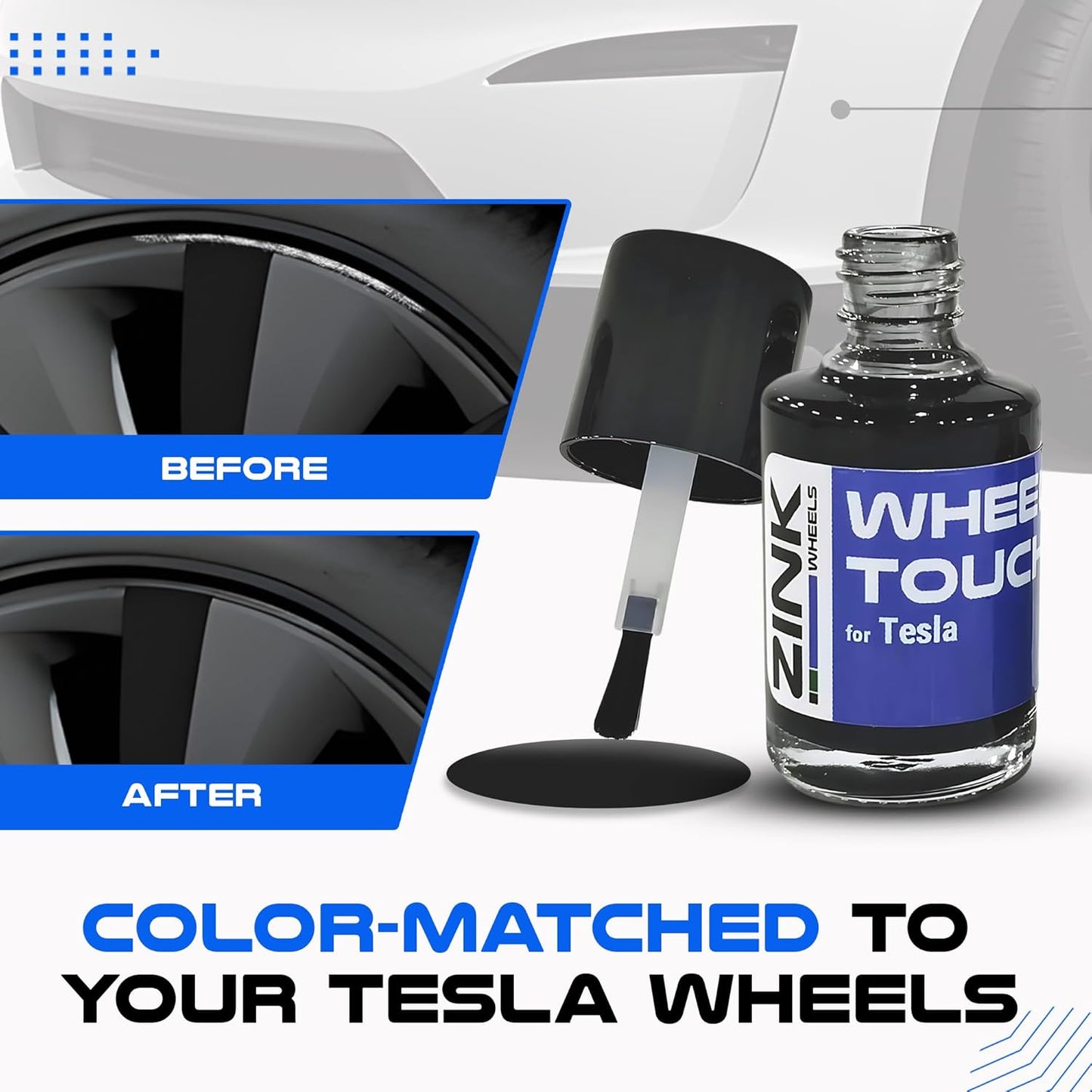 Premium Tesla Wheel Curb Rash Repair Kit for Model S 19-inch Grey Tempest Rims - DIY Kit with Color-matched Touch Up Paint - Made in USA