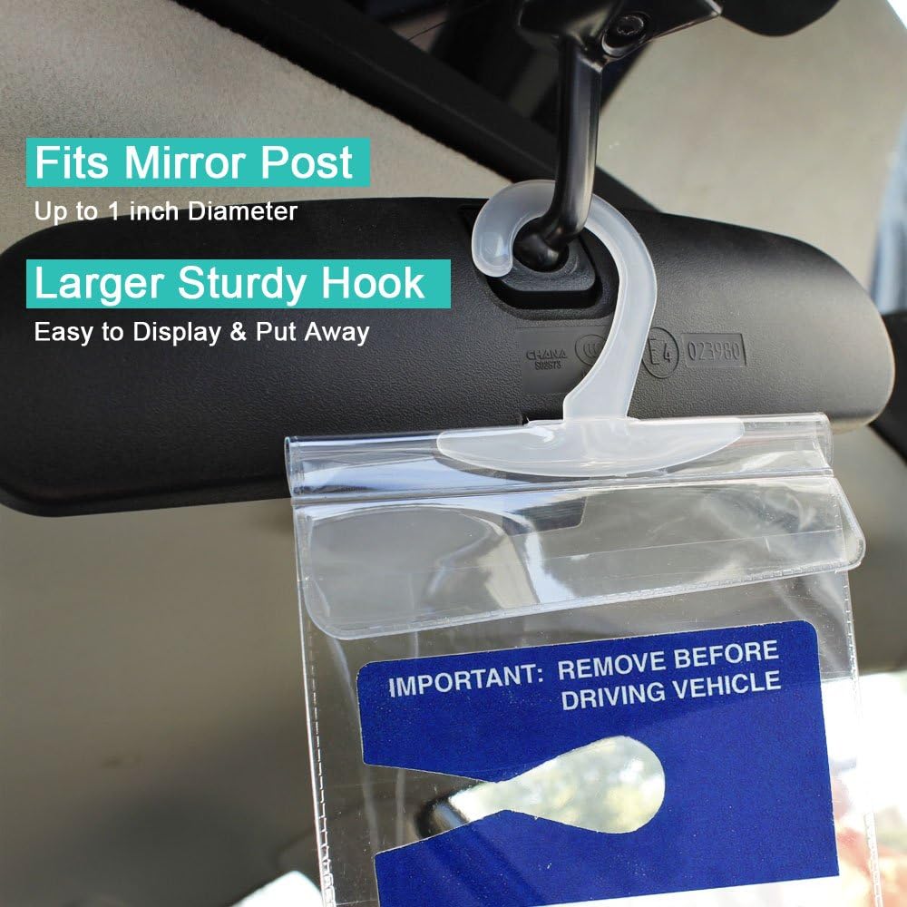 Handicap Placard Holder for Auto, Small Size Ultra Transparent Handicapped Placard Holder, Handicap Parking Sign Holder with Large Hanger by Tbuymax (Set of 2)