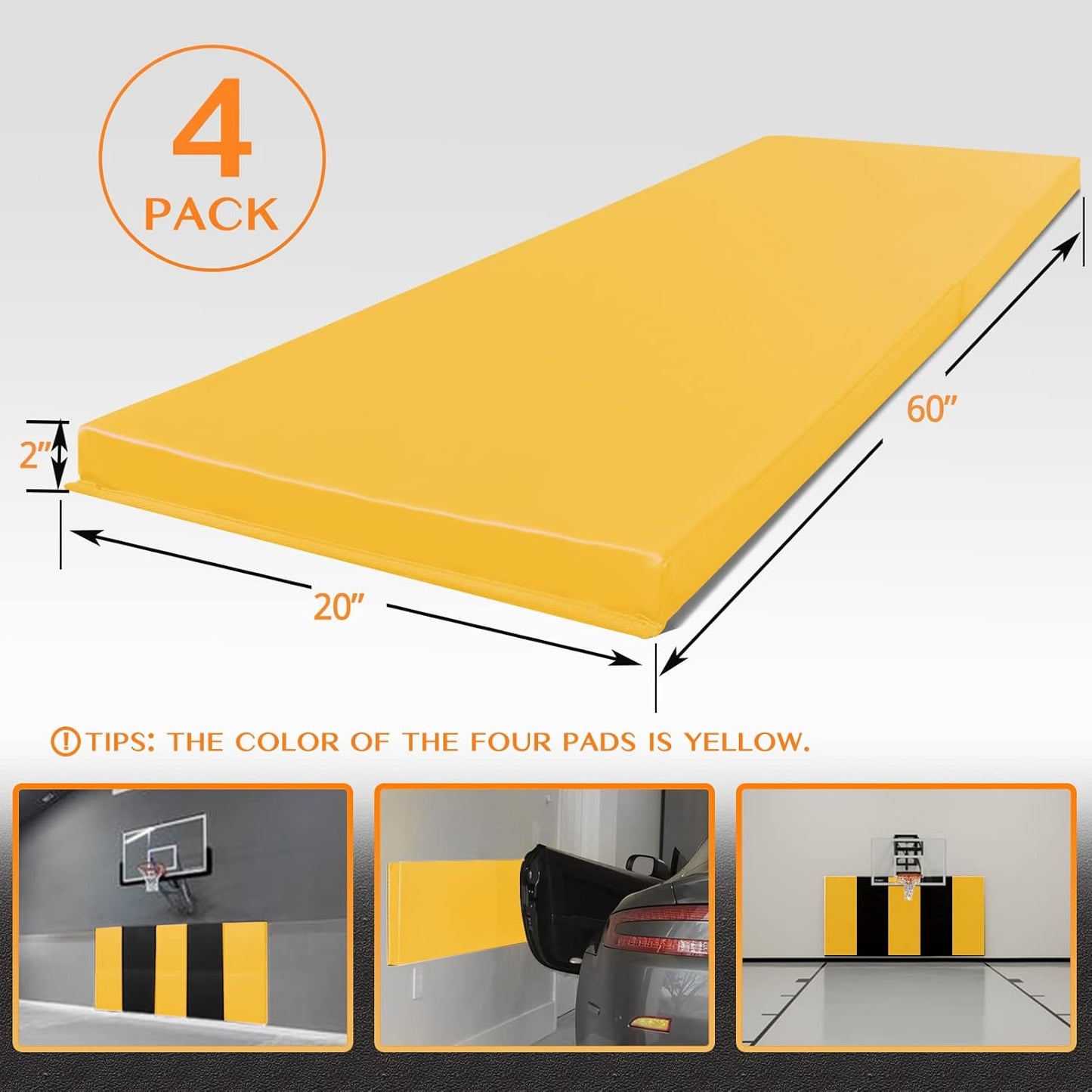 PROGOAL 2"/4" Thick Foam Protection Wall Pad，Gym Basketball-Court Protectors，Durable Waterproof Padding for Wall-Mounted Basketball Hoops(60" L x 20" W)…