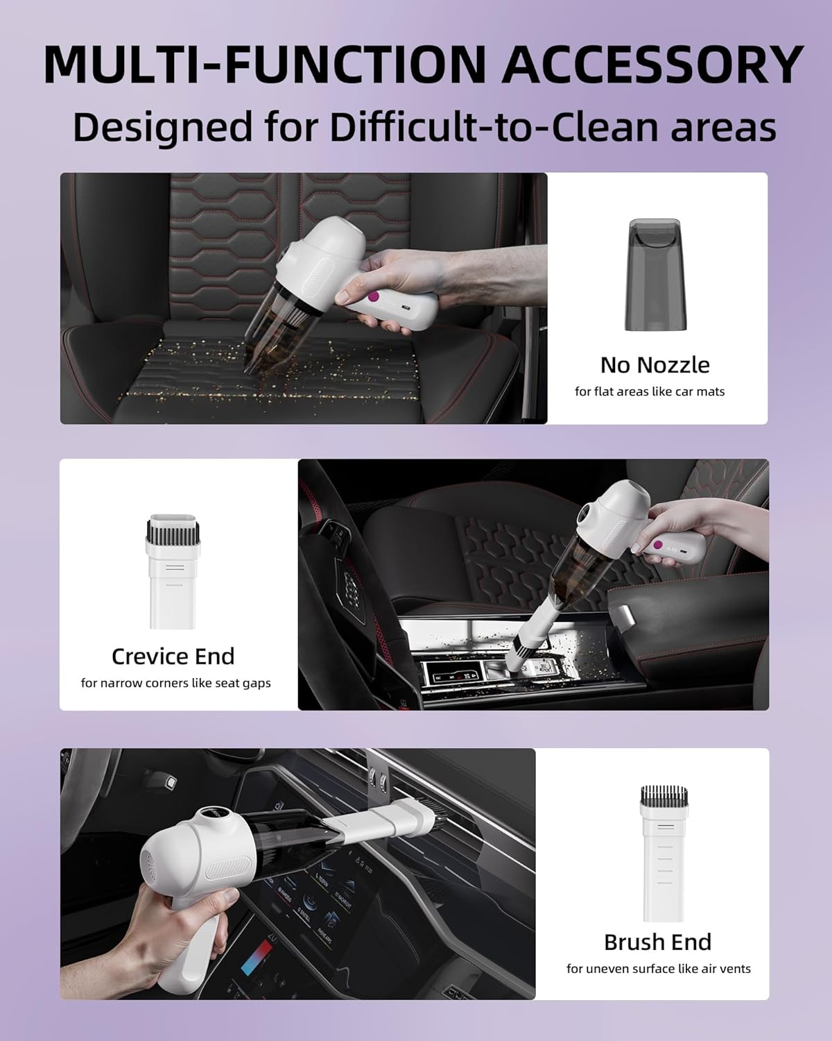 Car Vacuum V6 Pro, Cordless Handheld Vacuum with 8000Pa Suction, 4 in 1 Mini Air Duster for Office, Home, Color White