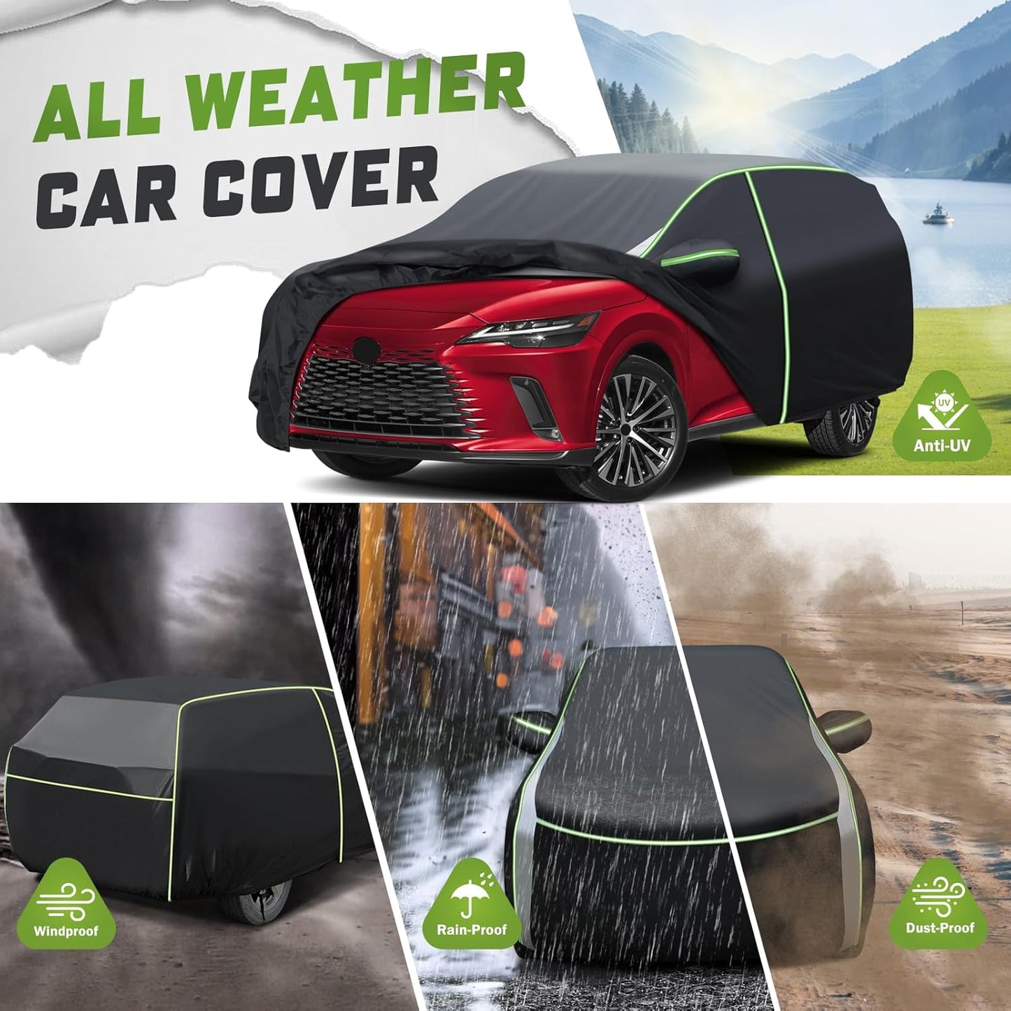 Mixsuper Liner Car Cover for Lexus RX 1999-2026 (RX330 RX350 RX400H RX450H RX500H), 7 Layers Waterproof Car Cover Accessories for RX with Zipper Door, Windproof Straps, Reflective Strips, All Weather