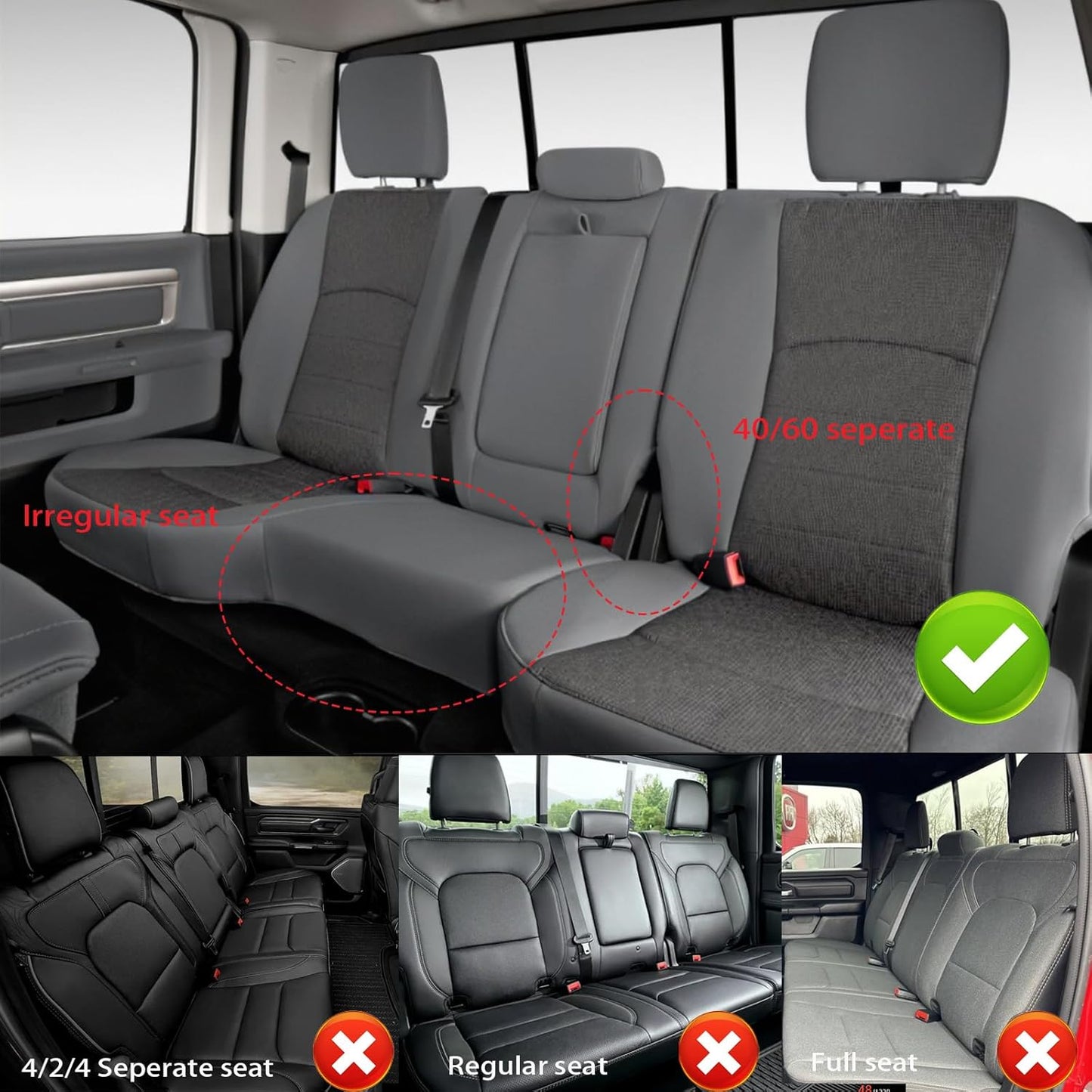 AOMSAZTO Custom Car Seat Covers for Ram 1500: 2009 2010 2011 2012 2013 2014 2015 2016 2017 2018 for Ram 2500 2010-2018 Full Set Faux Leather Seat Covers Black+Red