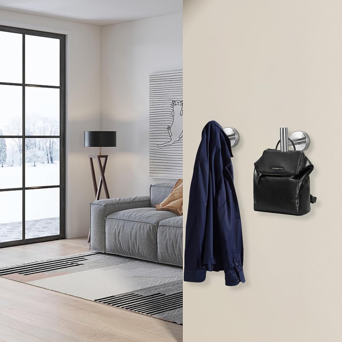 NearMoon Bath Towel Hooks- SUS 304 Stainless Steel Robe Hook Holder, Heavy Duty Coat Hook for Bathroom Livingroom Hotel Kitchen Garage, Wall Mounted (Brushed Nickel, 3 Pack)