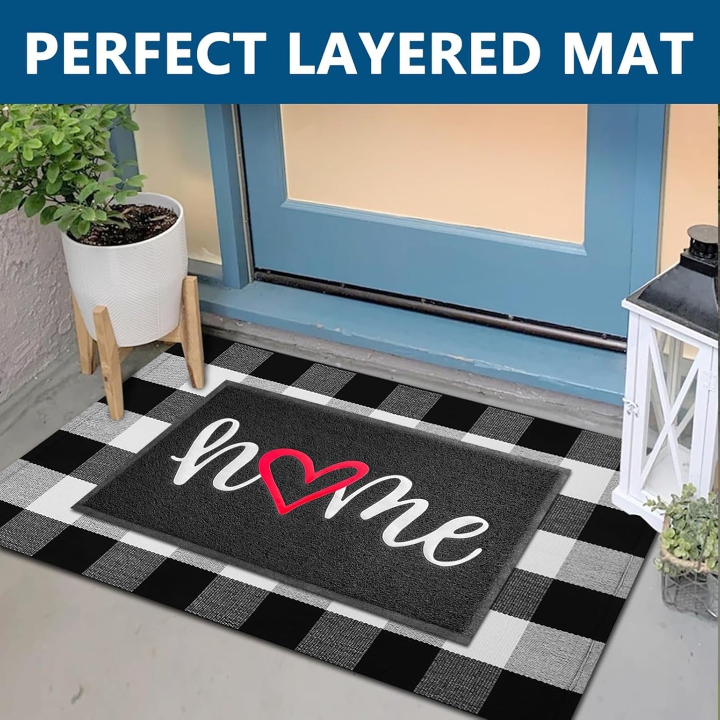 EARTHALL Door Mat 2-Pack Outside Inside Home Doormat 30"x17.5" Durable Floor Mat Non Slip Rug Ultra Absorb Mud Easy Clean Front Doormat for Garage, Entryway, Patio, High Traffic Areas, Black