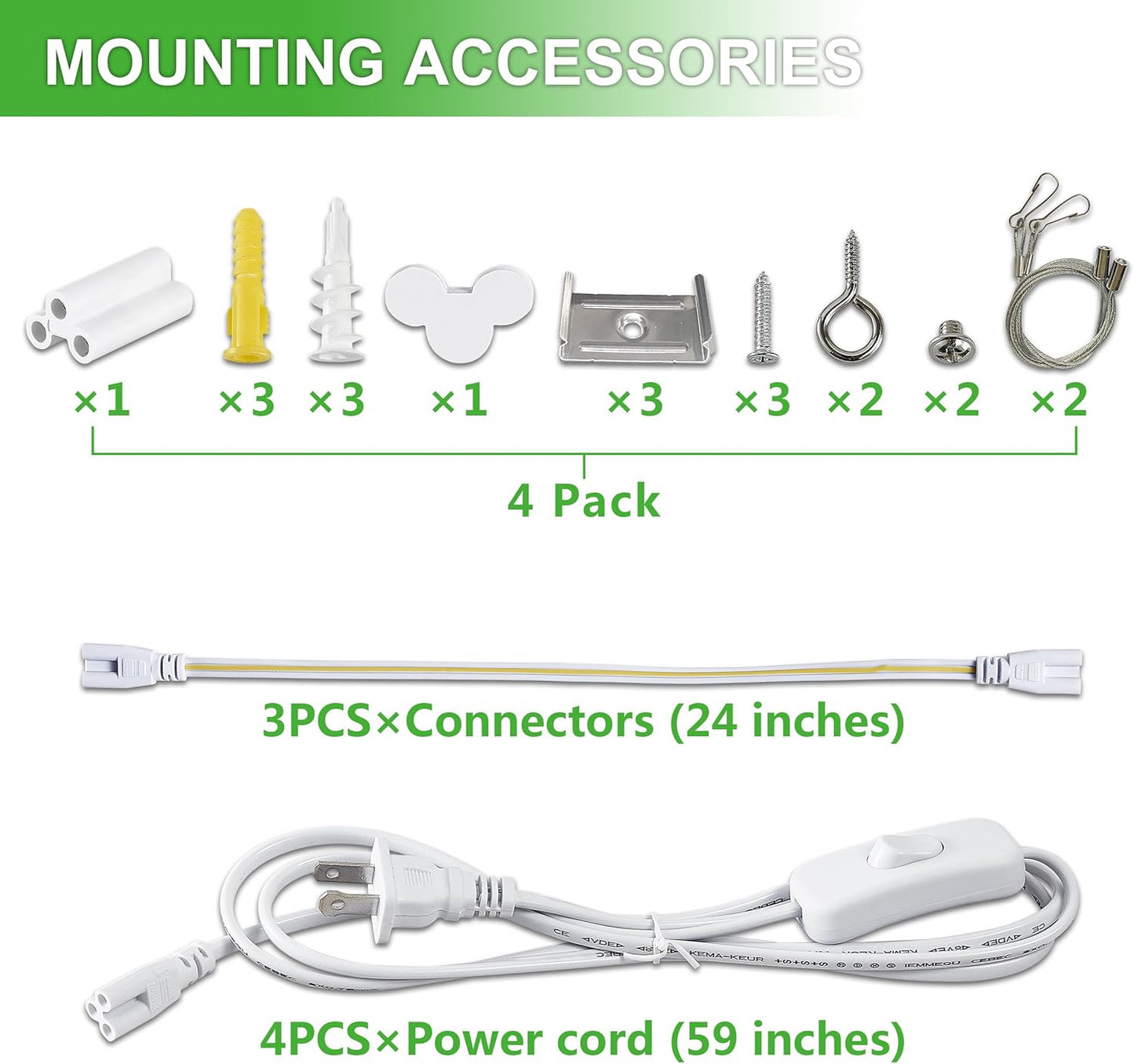 4Pack 8FT LED Shop Light Garage Lights,100W 6000K 15000LM White Light,Hanging/Surface Mount,Plug and Play,Super Bright T8 Tube Light,Linkable LED Shop Lights for Warehouse Workshop Basement