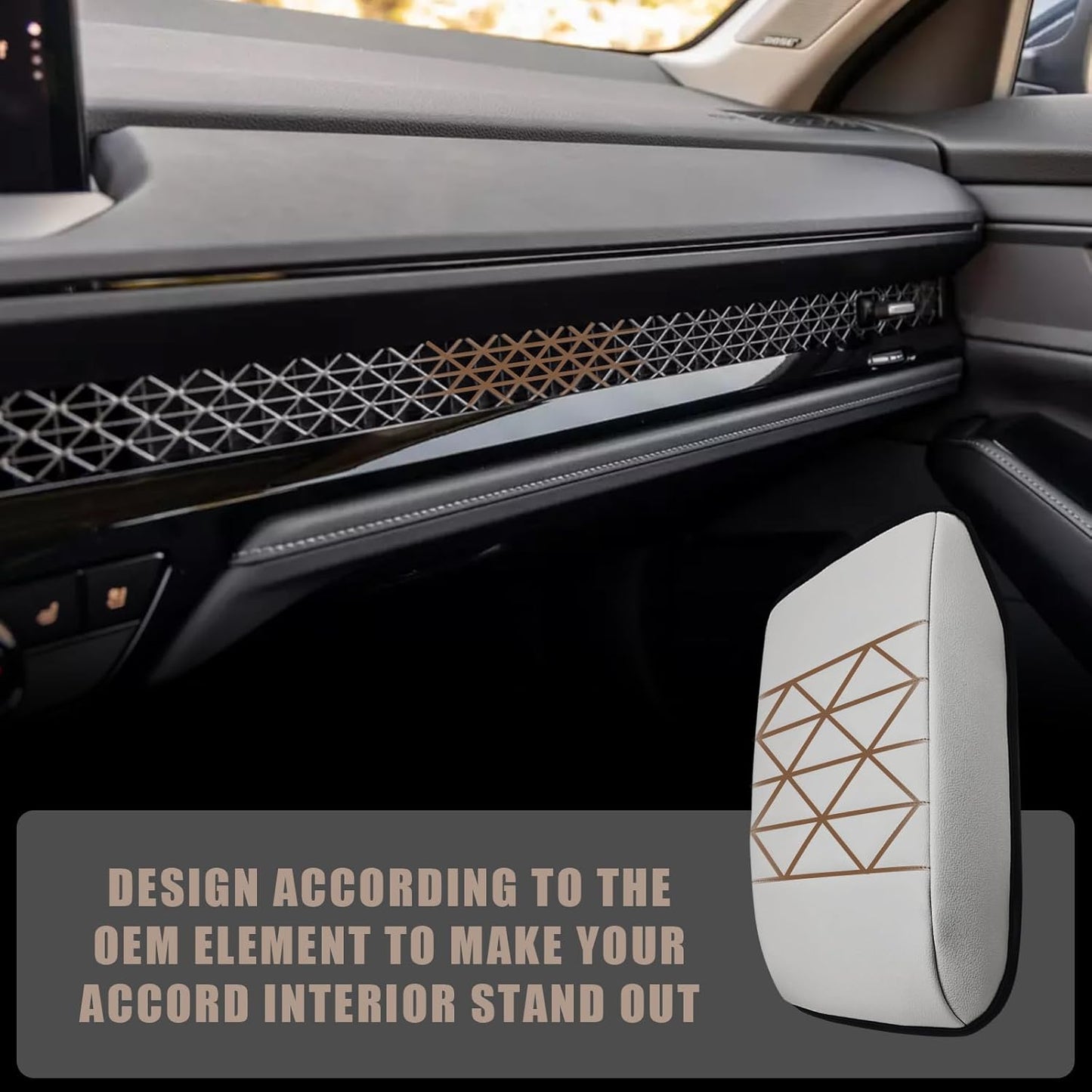 Muslogy for Accord 2025 2024 2023 Center Console Cover Armrest Pad Vegan Leather Extra Soft Armrest Lid Protector Compatible with Honda Accord LX EX Sport Hybrid EX-L Sport-L Touring (V2 White)