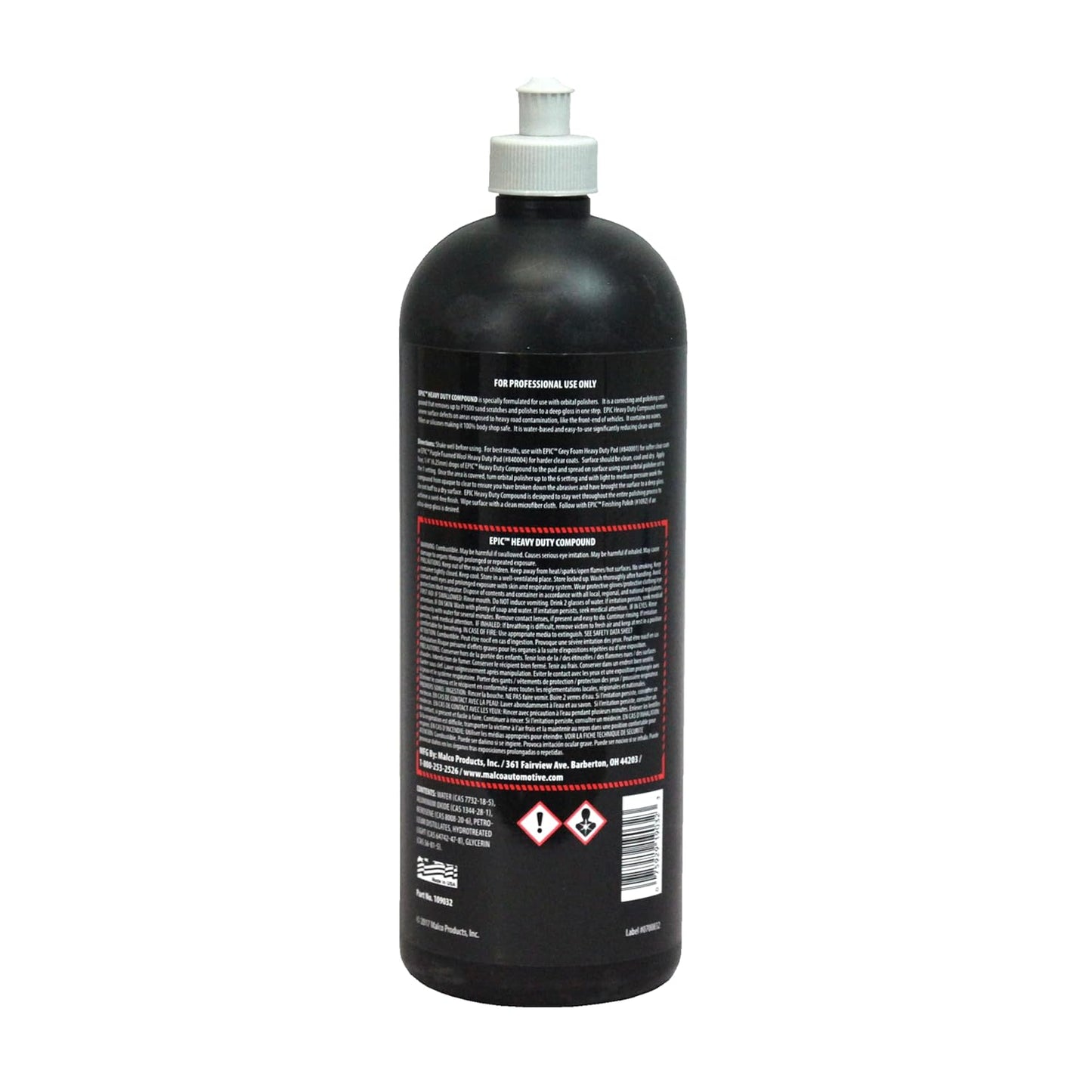 Malco Epic Heavy-Duty Car Polishing Compound – Best Deep Scratch Remover | All-in-One Compound for Polishing Car Paint | Dust-Free, Swirl-Free Finish | Removes P1500 Sand Scratches | 32 Oz. (109032)