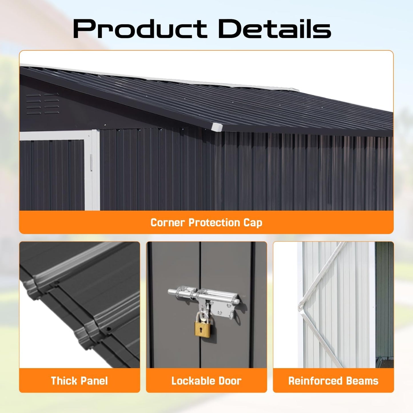 6 x 4 FT Outdoor Storage Metal Shed, Bike Garden Tool Shed with Slooping Roof, Lockable Doors and Aluminum Frames, Shed Easy to Assemble for Garden, Patio, Lawn, White+Yellow