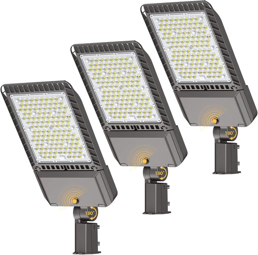 LED Parking Lot Lights 340W Commercial Oudoor Lighting Dusk to Dawn Photocell Street Lights 6000K IP65 100-277V for Yard Garage Warehouse 3 Pack with Allen Wrench
