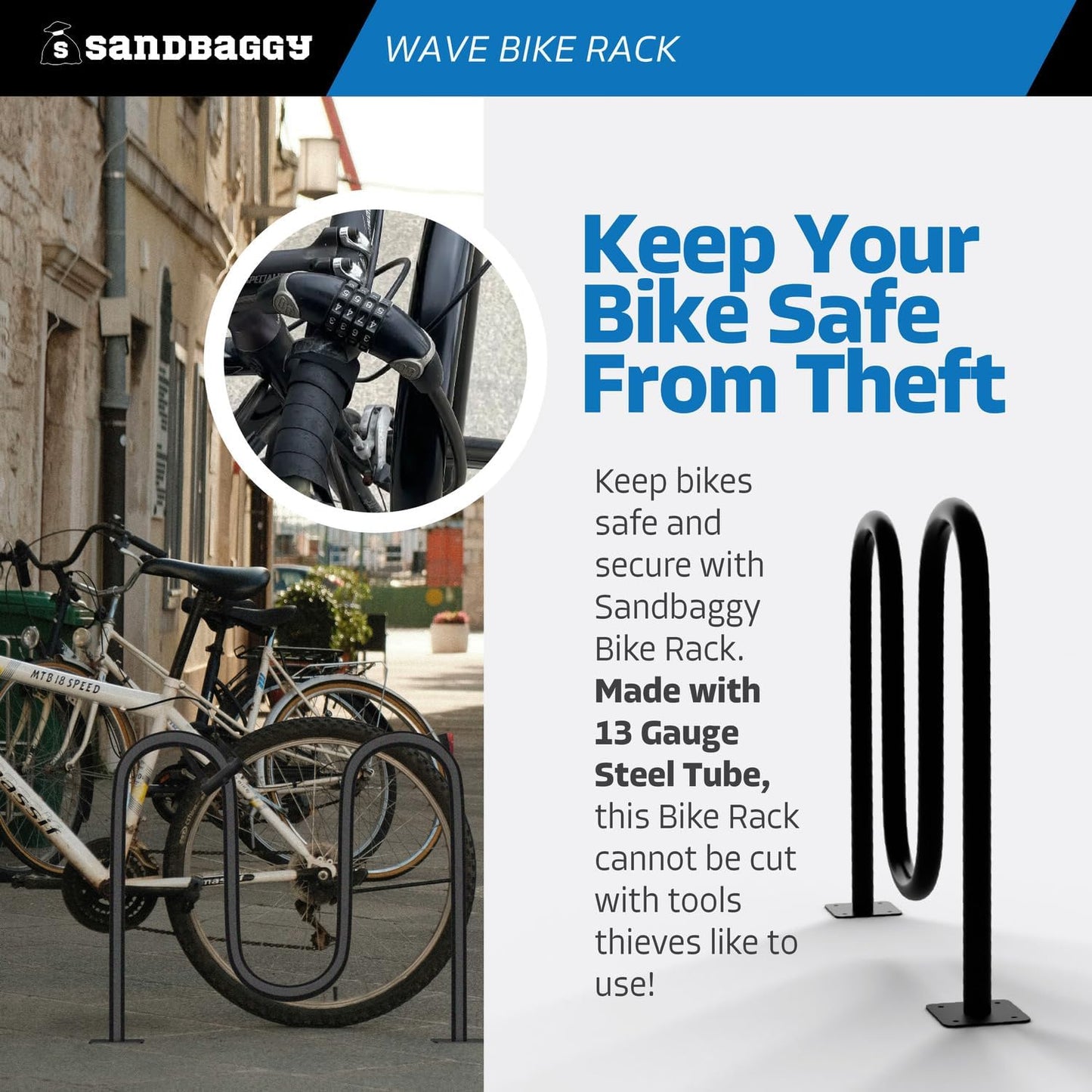 Sandbaggy Commercial Bike Racks - Galvanized Steel - Anti-Theft Design - In Ground, Apartments, Sidewalks, Industrial