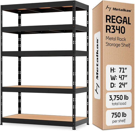 Storage Shelves: 5 Storage Shelves Heavy Duty w/ 3,750 lb Total Load Capacity, 750 per Storage Shelf, 71x47x24 | Perfect Solution for Your Storage Needs, Adjustable Shelving Unit