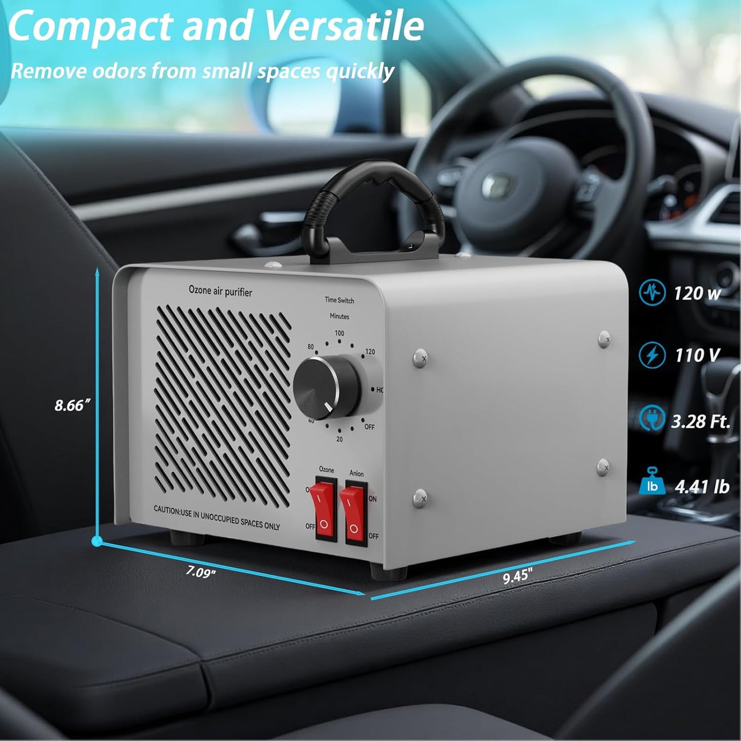 120,000mg/h 0zone Generator High Capacity Ozone Machine & Negative Ion Air Purifier for Home, Car, Pet Odor Removal, O3 Odor Eliminator up to 2,500 Sq. Ft.(Black)