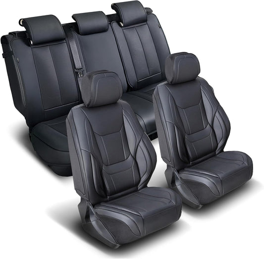 Coverland Custom Car Seat Covers Compatible with Ram 2500 Crew Cab - Premium Leather Non-Slip Memory Foam Waterproof Cover Custom Fit Interior Protector Full Set-Black [See Size Chart-Size X141]