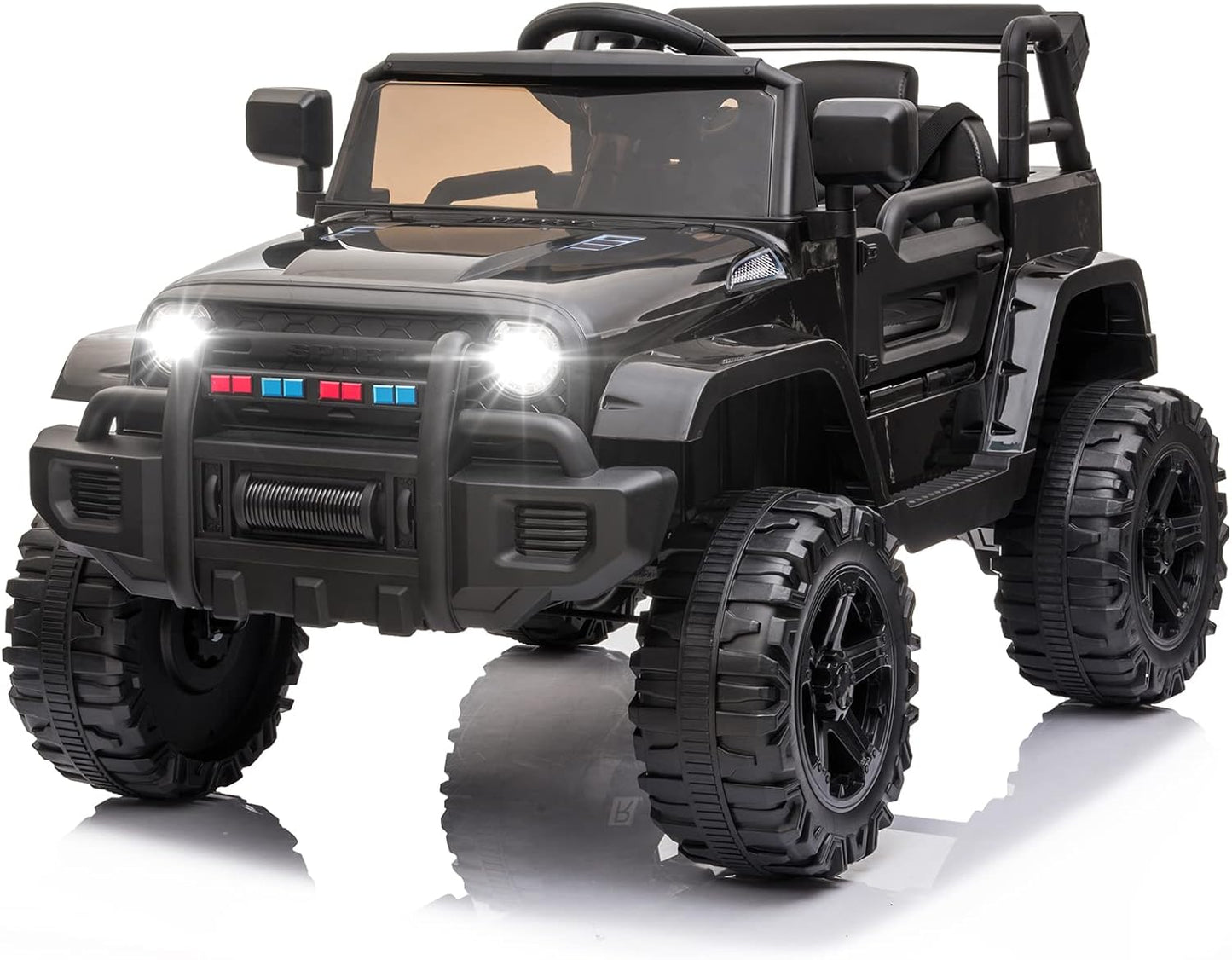 JOYMOR Ride on Truck with Remote Control, 4 Wheels 12V Battery Powered Kids Car, with LED Headlight/Horn Button/ MP3 Player/USB Port/Forward Backward/Kids Girl Boy (Black)