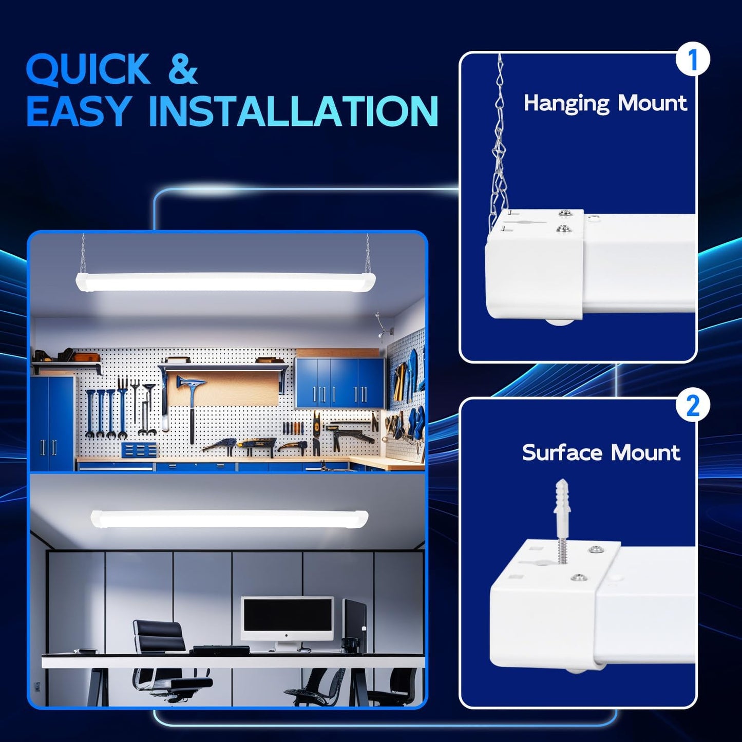hykolity Pir Sensor 4FT 120W LED Shop Light, 12000lm(370w Equivalent), 5000K Daylight, Motion Activated, Hanging or FlushMount, with Power Cord, for Garages, Workshops, ETL, 2 Pack
