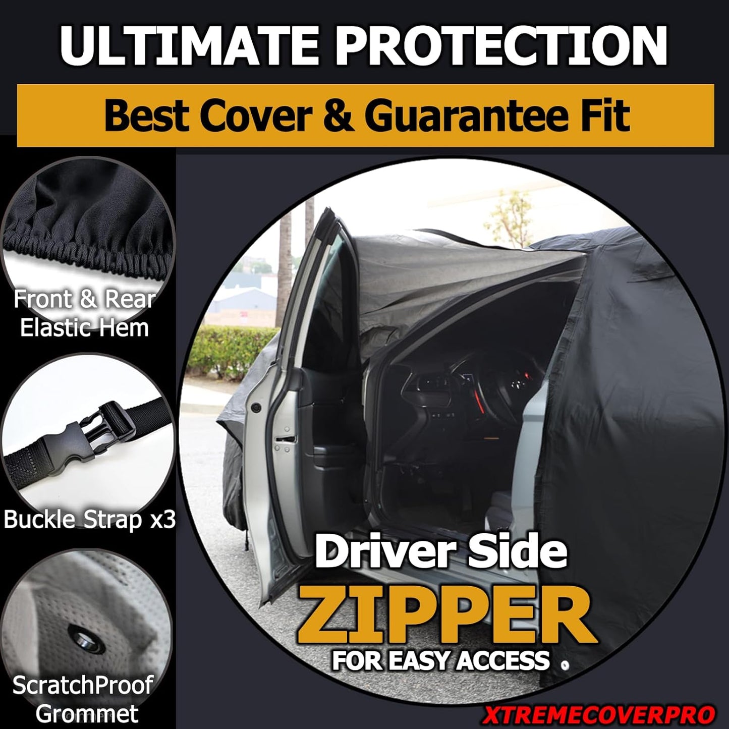 All Weather Waterproof car Cover Good for rain Snow uv Protection dust Large-Size Sedan Grand Prix 300 Charger Impala Regal MKZ Lacrosse LS Black