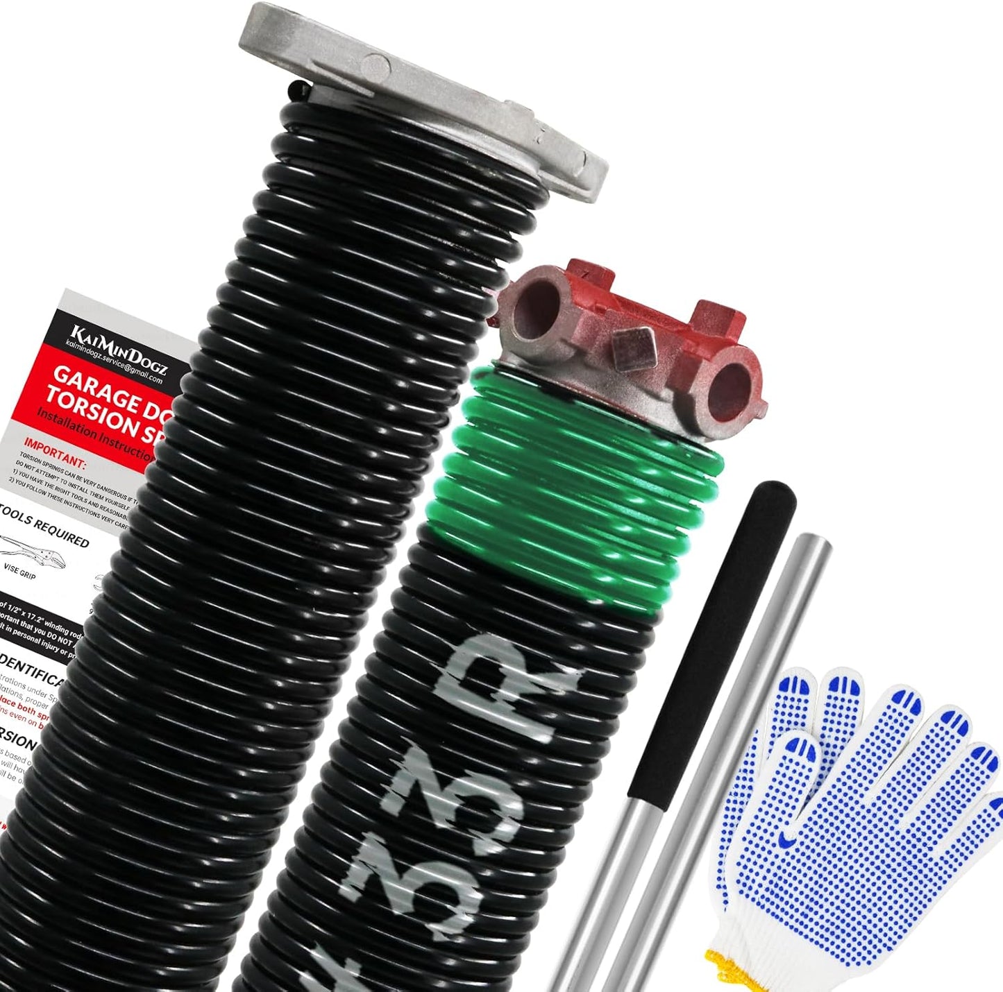 Pair of 1.75" Garage Door Torsion Springs Set with Non-Slip Winding Bars&Gloves, High Precision Electrophoresis Oil-Free Black Coated for Replacement, MIN 16,000 Cycles (0.243 x 1.75"x 33")