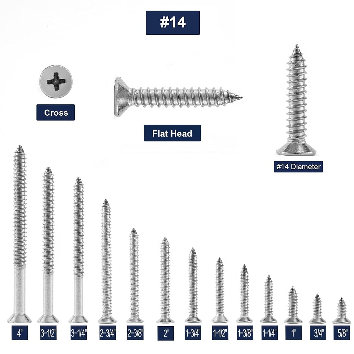 #14 x 4" Wood Screw 100Pcs 18-8 (304) Stainless Steel Screws Flat Head Phillips Fast Self Tapping Drywall Screws by SG TZH