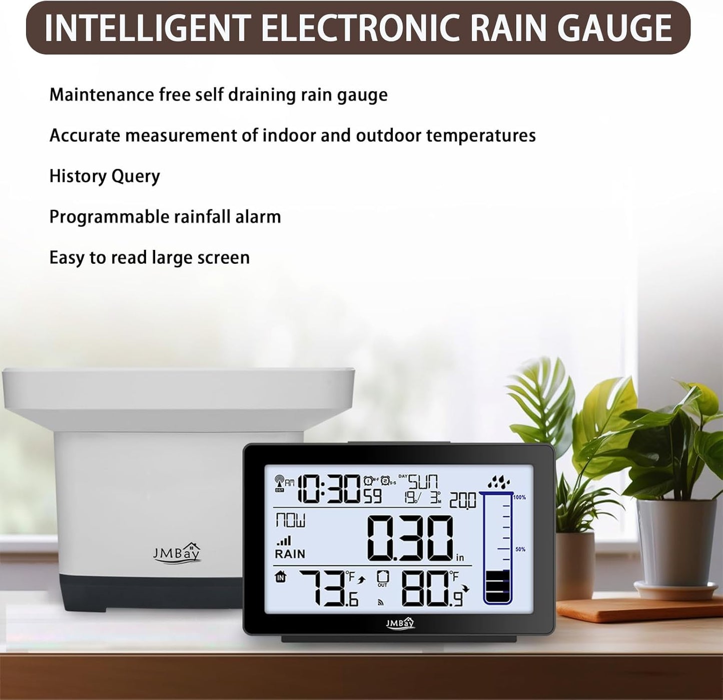 Wireless Rain Gauge Outdoor, Digital Rain Gauge Outdoors Best Rated with Thermometer,Accurate Self-Emptying Rain Measure Gauge for Garden,Remote Electronic Rain Meter,Freeze Proof Rainfall Measurer