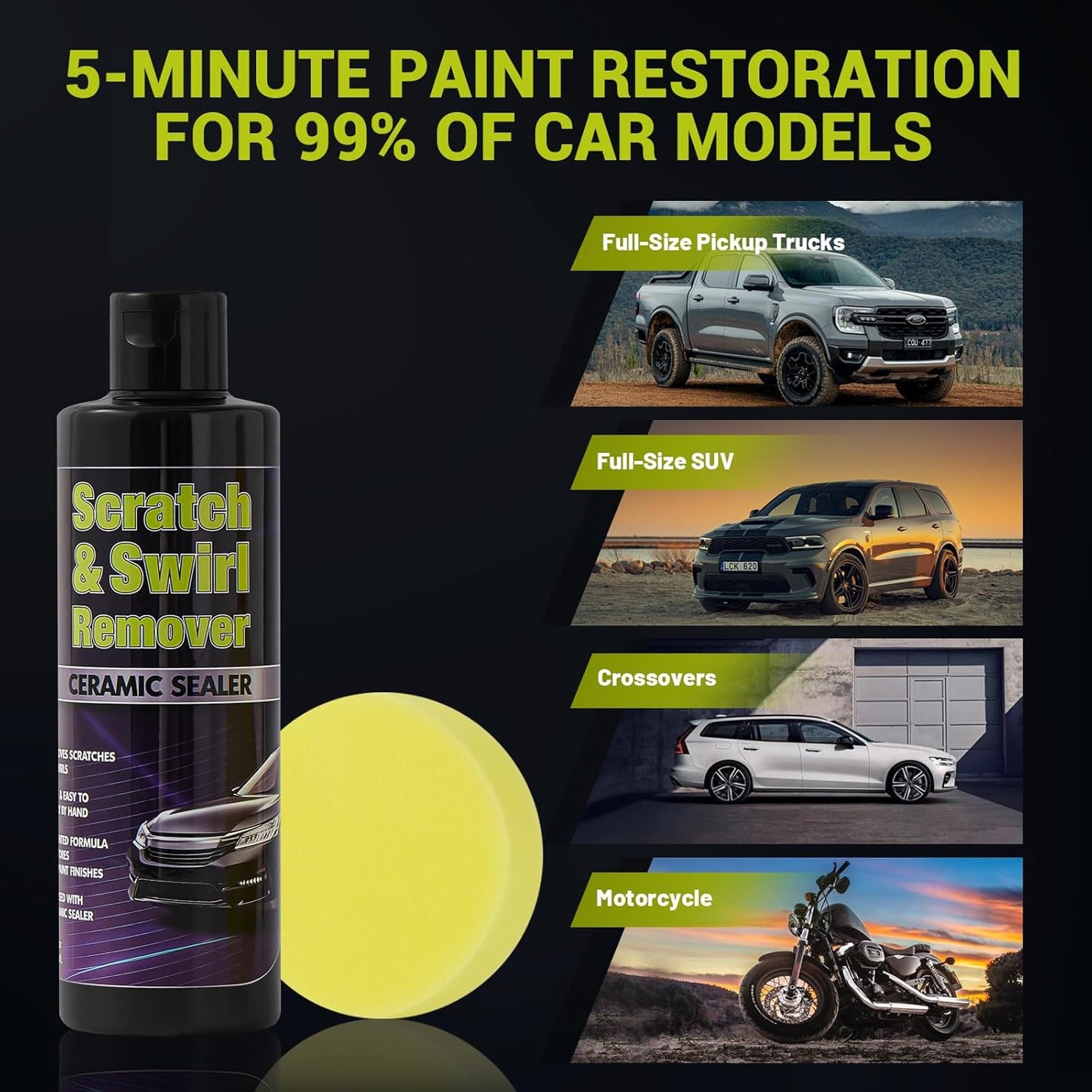 Upgraded Car Scratch Remover Kit, Scratch Remover for Vehicles ＆ Cars, Car Paint Scratch Repair, Polishing ＆ Rubbing Compound Paint Restorer with Applicator Pad, add Gloss ＆ Shine 16OZ