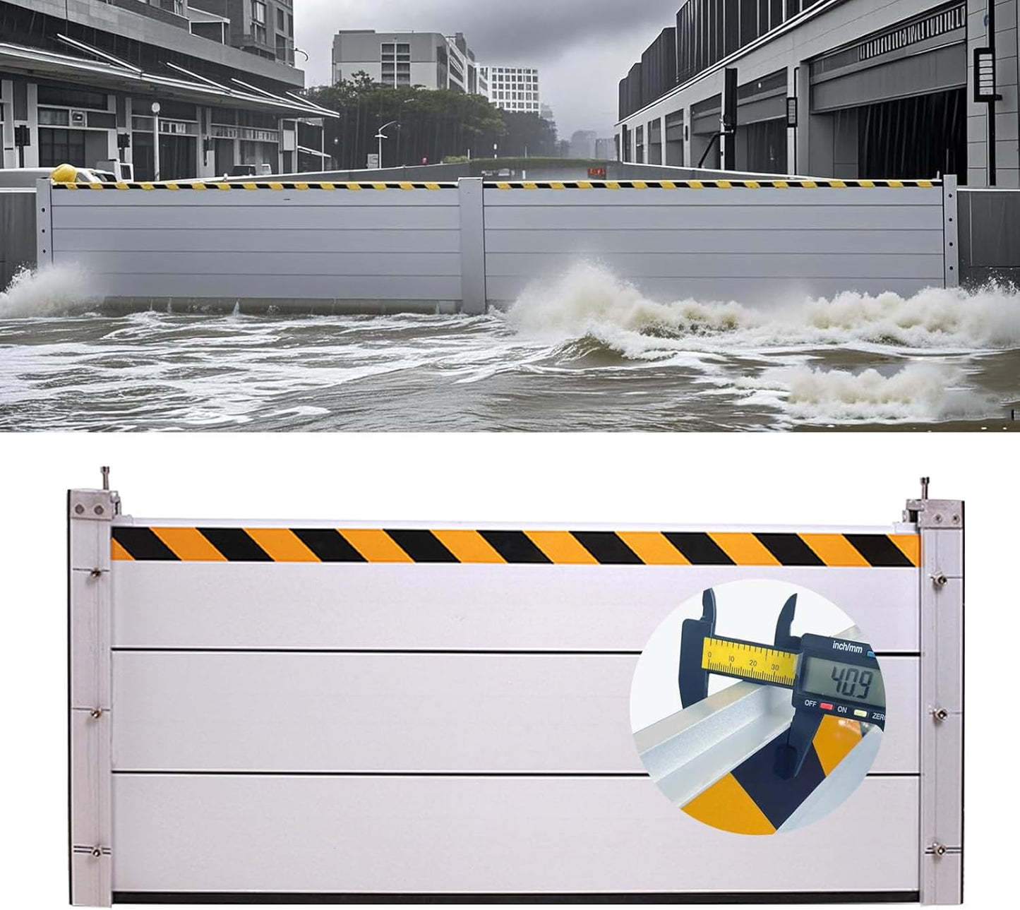 Reusable Heavy Duty Aluminum Flood Barriers for Home Exterior, Flood Protection Barriers Water Barrier Door Quick Detachable Garage Doors Detachable Mobile Rain Water Baffle ( H 31.5 inch L 19FT)