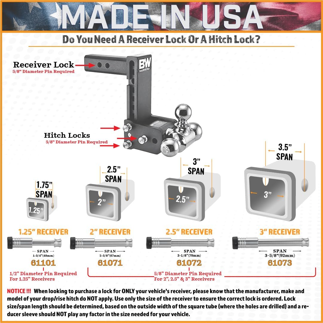 61571 | 2 Pack, Keyed Alike, Receiver Locks for 2" Receiver - Class III & IV