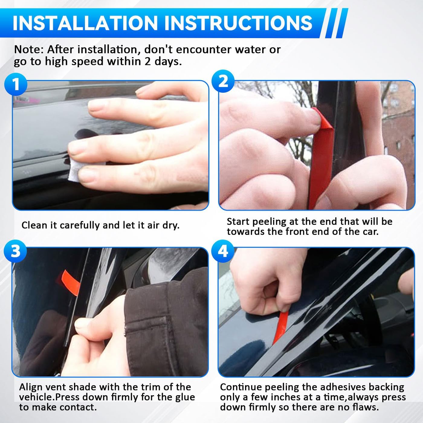 4pcs Front+Rear Smoke Tint Sun/Rain Guard Outside Mount Tape-On Vent Window Visors Compatible with 2016-2024 Chevy Malibu