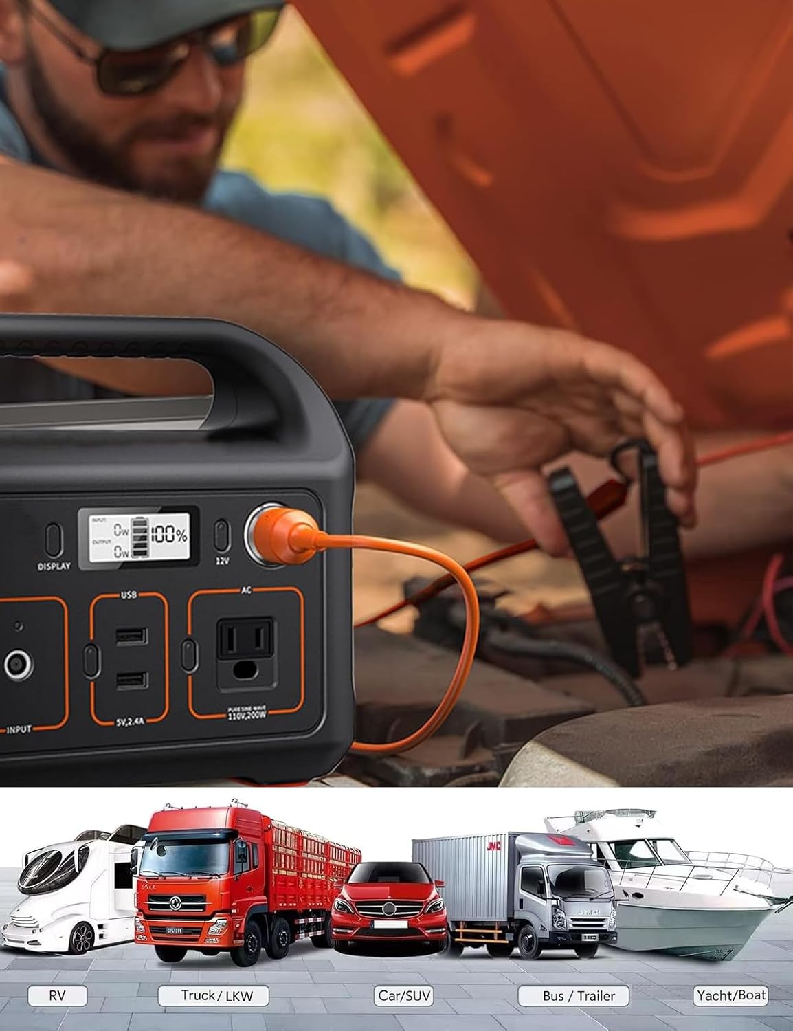 12V Car Battery Charger Cable, 6.6FT 14AWG Cigarette Lighter Plug to Alligator Battery Clips Connector, Automobile Lead-Acid Battery Charging Cable 15A Fuse for Jackery Solar Generators Power Station