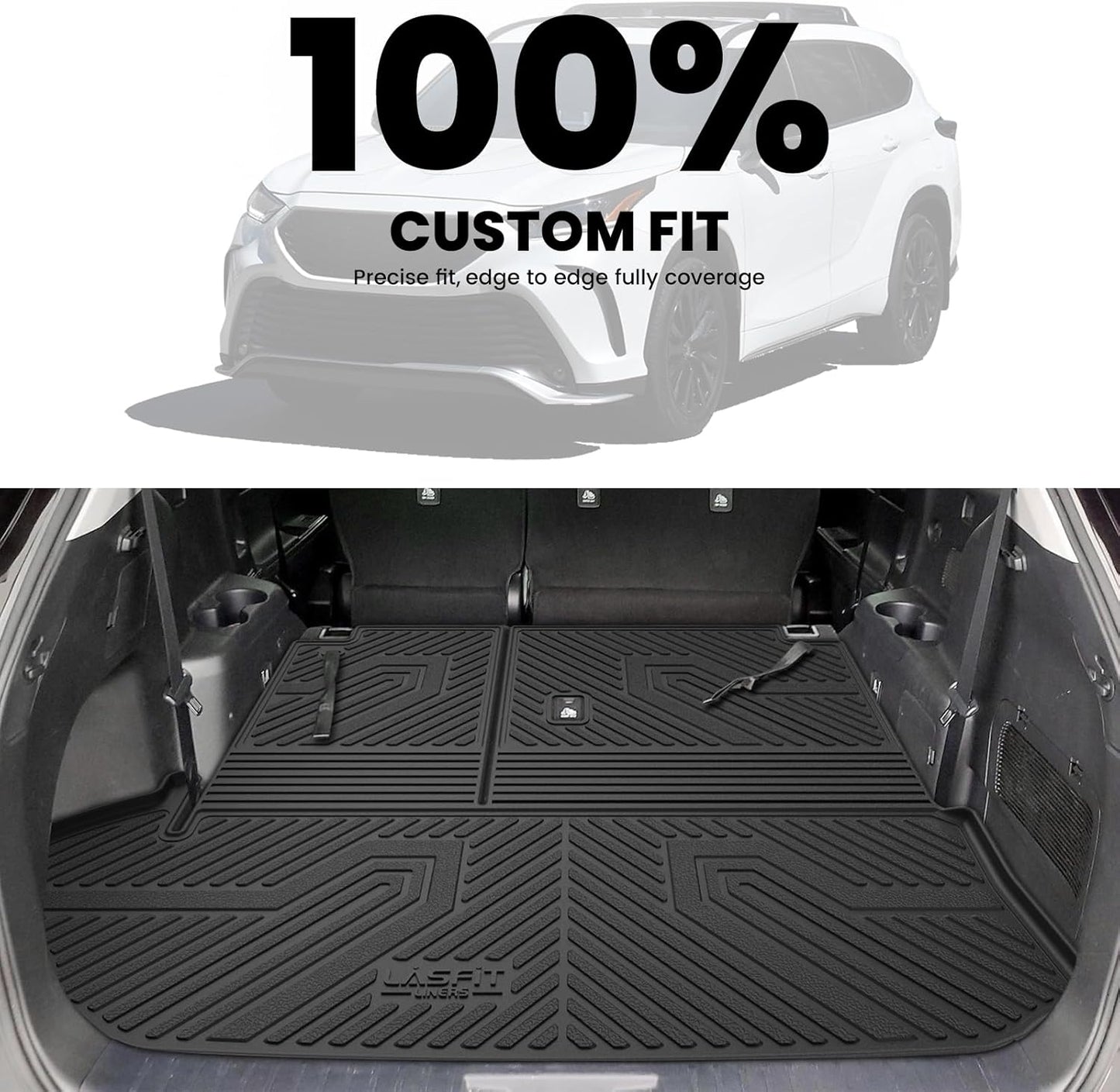 LASFIT Trunk Mat & Backrest Mat for Toyota Highlander 2020-2025 7&8 Seats(Not Fit with Subwoofer), All Weather TPE Custom Fit Cargo Liner for Highlander Accessories Rear Cargo Mat with Backrest Mat