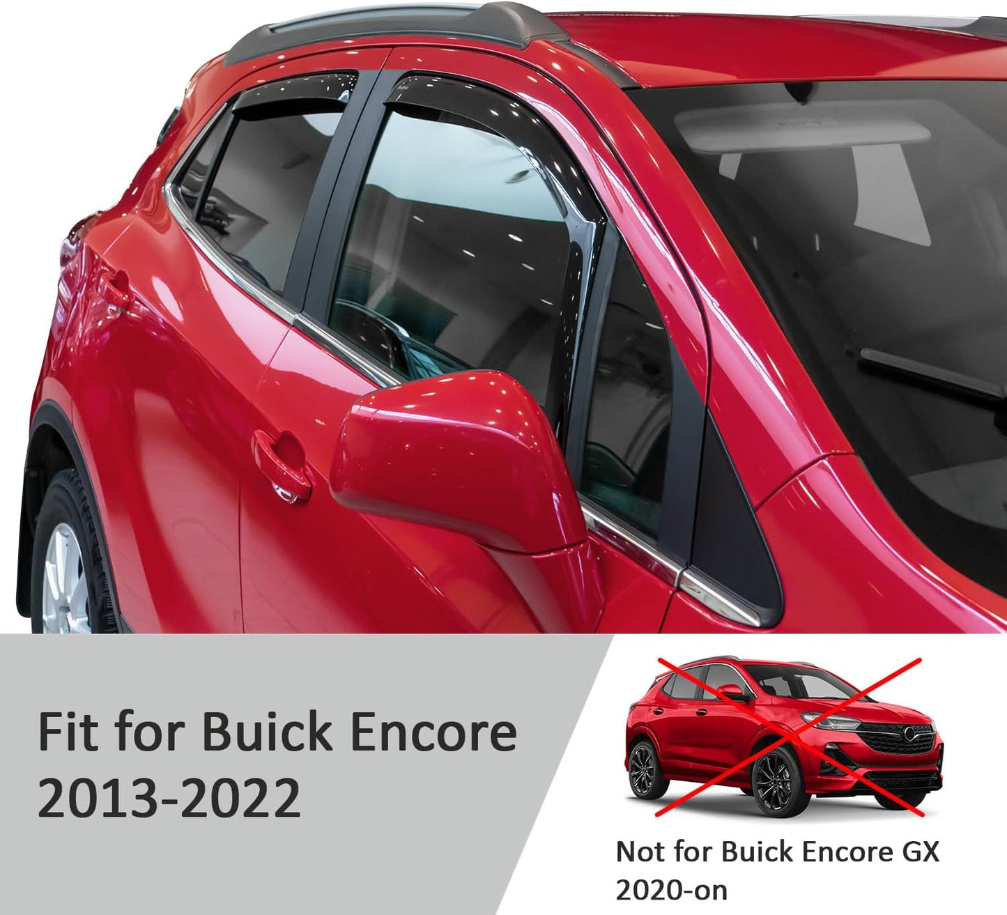 Voron Glass in-Channel Extra Durable Rain Guards for Buick Encore 2013-2022, Window Deflectors, Vent Window Visors, 4 Pieces - 200279