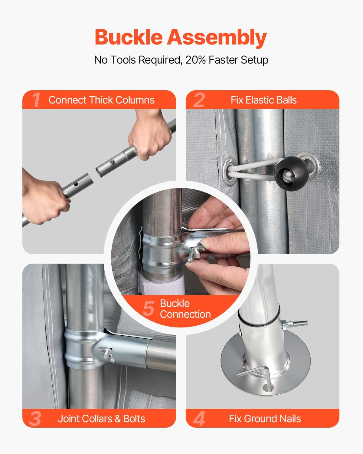 VEVOR 6x8x7 FT Portable Outdoor Storage Shed, Heavy-Duty Waterproof Shelter with Roll-Up Zipper Door & Vents, UV-Resistant Carport for Motorcycle, Bike, Lawn Mower, Tools �Gray