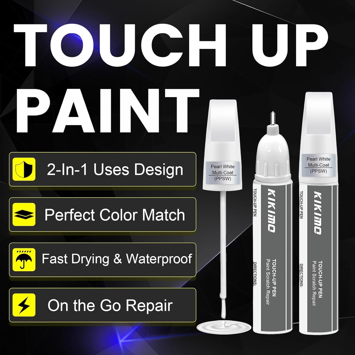 KIKIMO for Tesla Touch Up Paint(Deep Blue Metallic(PPSB)), Car Paint Repair Kit for Tesla Model Y/3/S/X, 2 In 1 Scratches Repair with Pen Tip and Brush, Color-Matched for Quick & Easy Fix