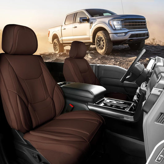 Coverland Custom Car Seat Covers Compatible with Tacoma, F150, F250, F350, Ram 1500, Silverado 1500 - Premium Leather Non-Slip Waterproof Interior Front Seat-Dark Brown [See Size Chart-Size A10]