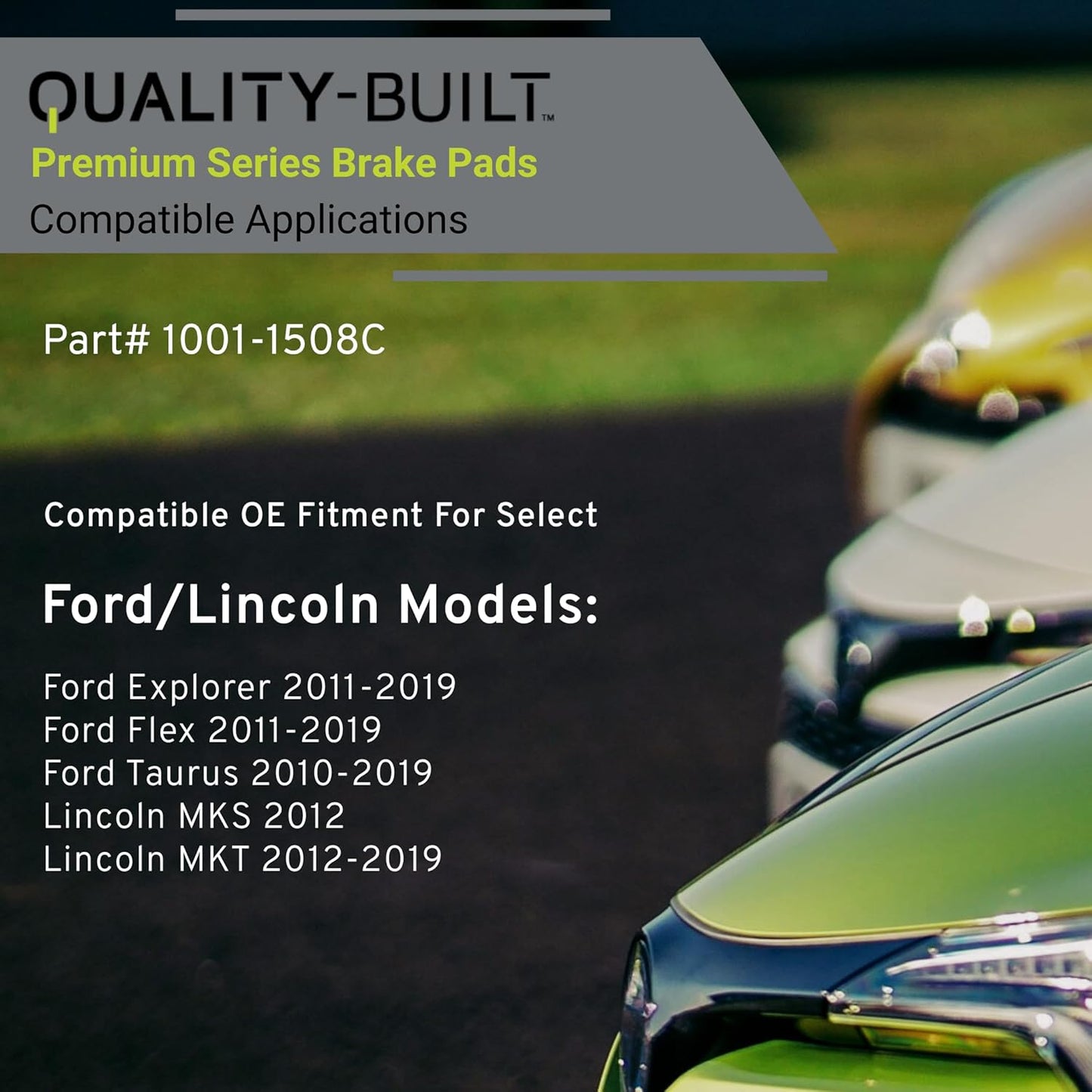 Premium Ceramic Front Brake Pads (1001-1508C) Compatible with Ford Explorer 2011-2019, Ford Flex 2011-2019, Ford Taurus 2010-2019, Lincoln MKS 2012-2012, Lincoln MKT 2012-2019