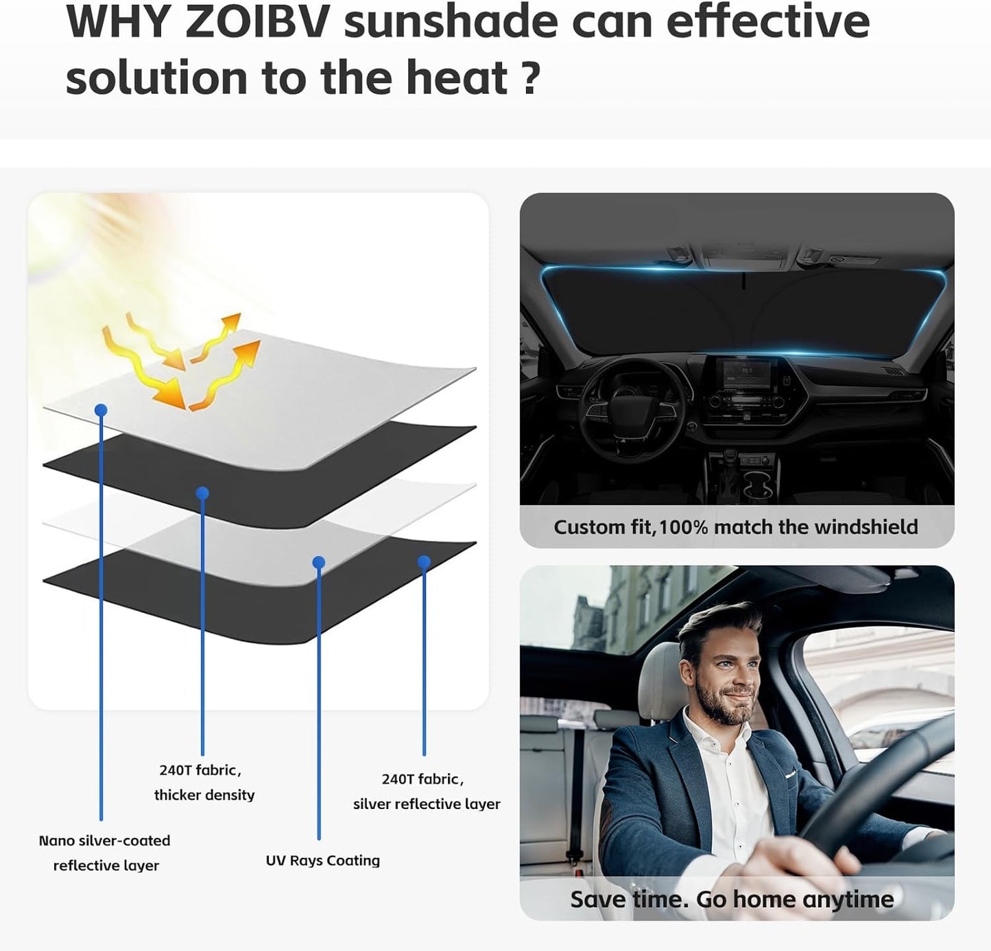 Sun Shade Sunshade for Hyundai Tucson Windshield Cover,4-Layer Front Window Shade Custom fit Tucson 2016-2021 Sun Visor 240T Retractable Shade Blocks UV Rays Cooler Car Accessories