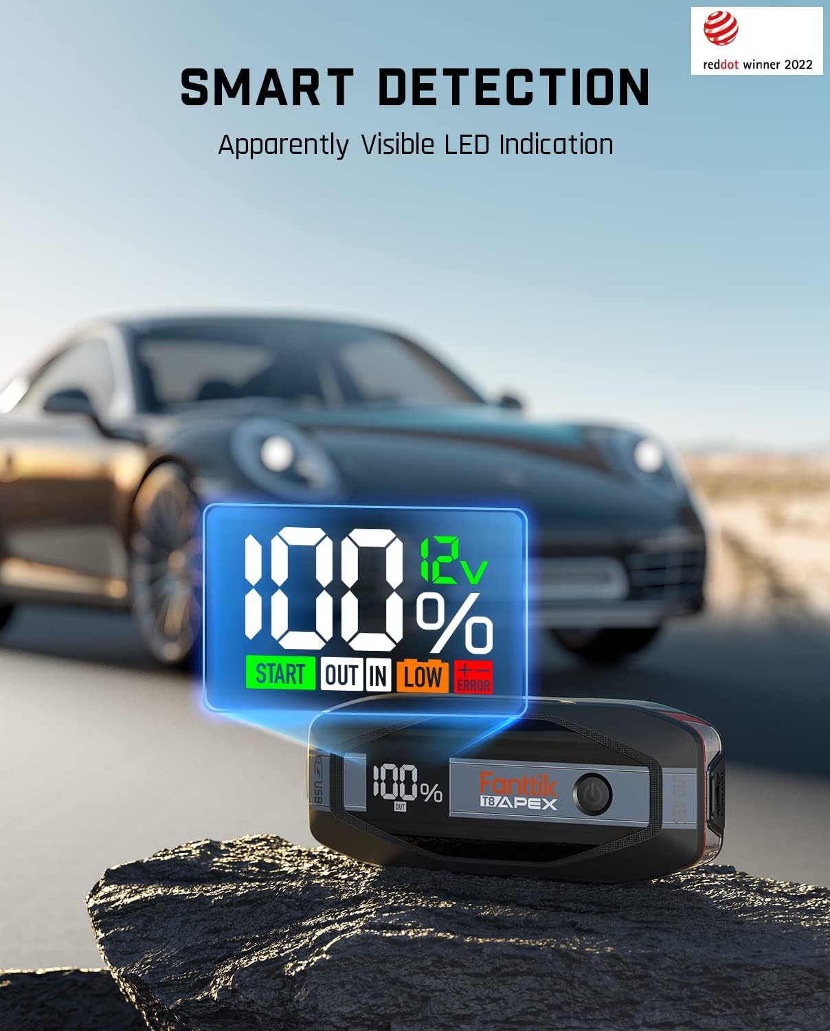 FANTTIK T8 APEX 2000 Amp Jump Starter, 65W Two-Way Fast Charging, for Up to 8.5L Gas and 6L Diesel Engines, Digital Screen, 12V Car Battery Booster Standard Package-Yellow